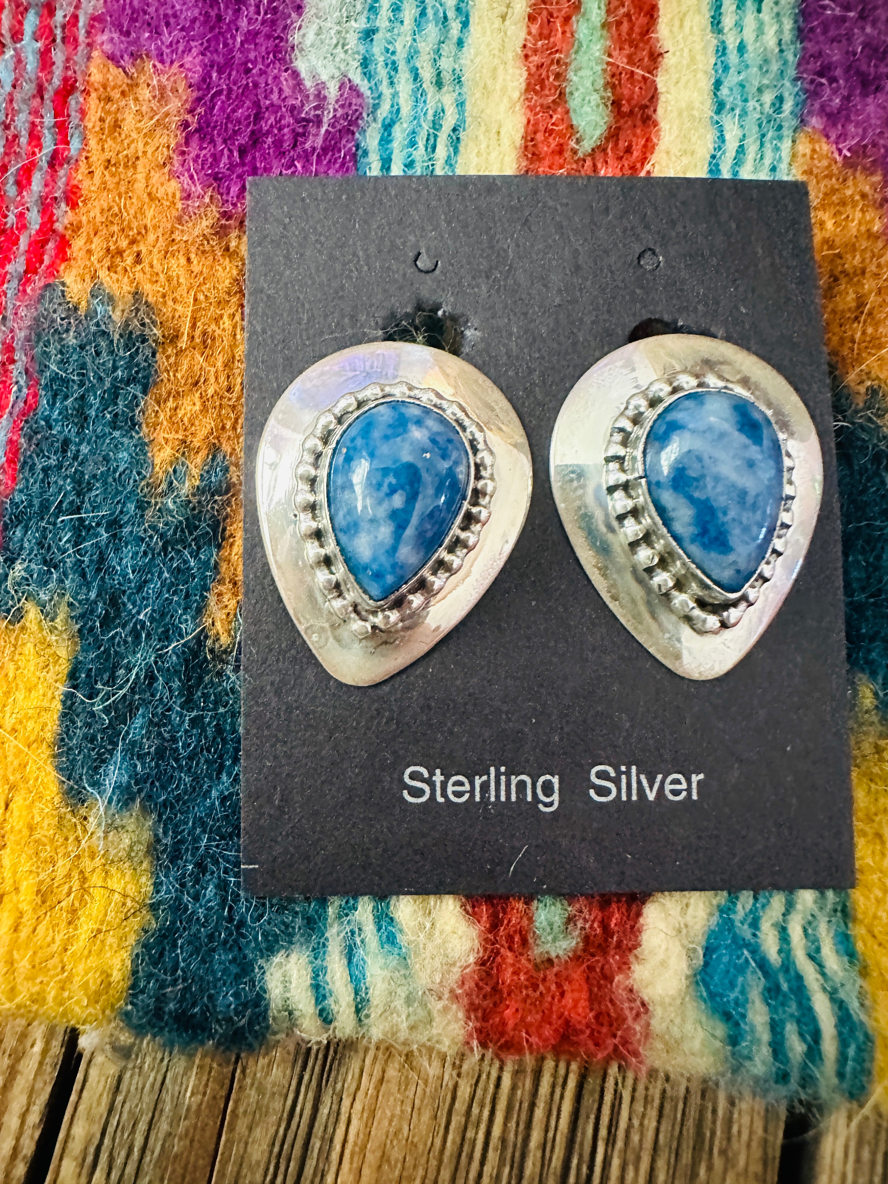 Handcrafted Denim Lapis & Sterling Silver Clip On Earrings