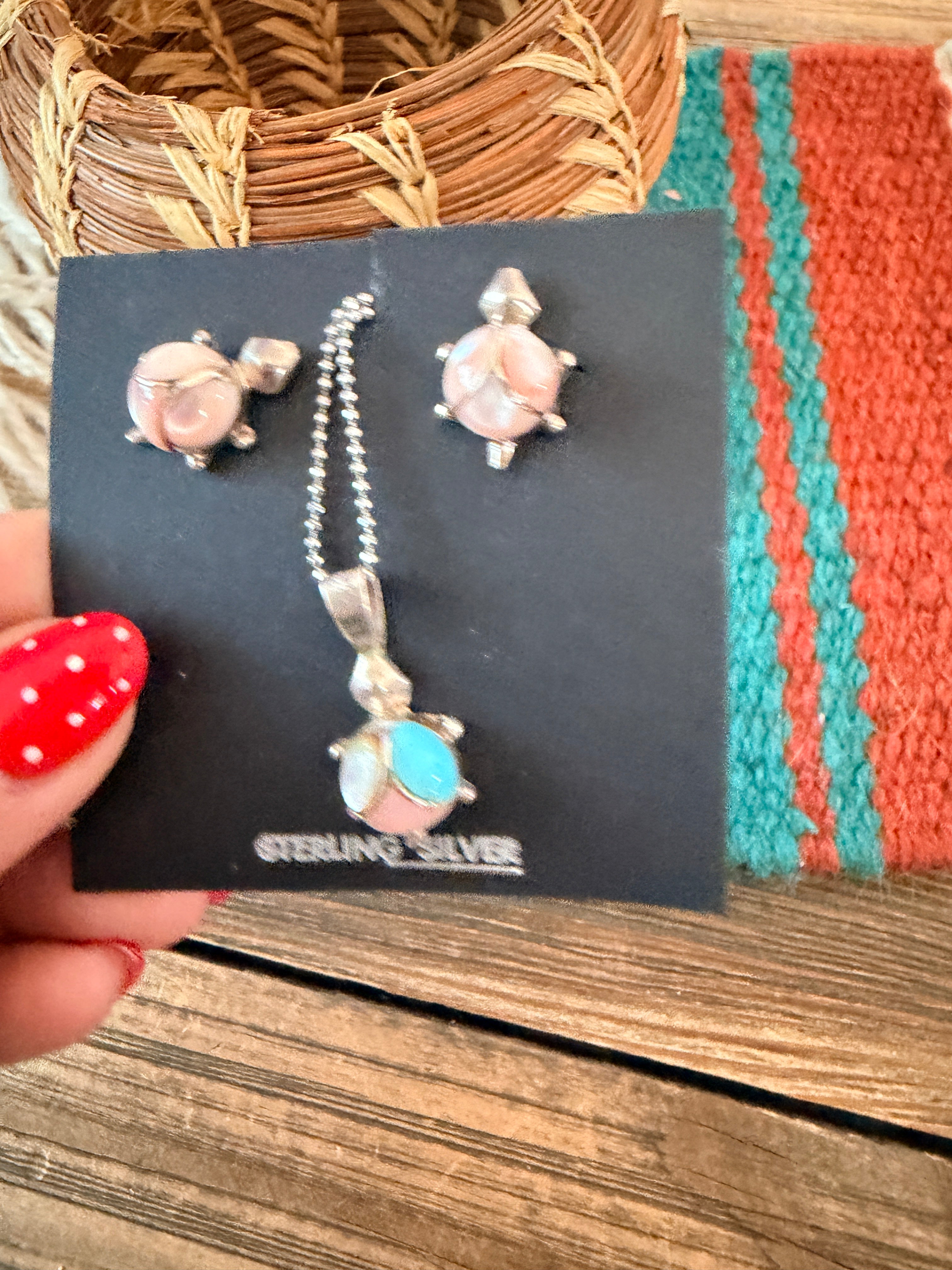 Handcrafted Old Pawn Mother of Pearl & Sterling Silver Turtle Necklace and Earring Set