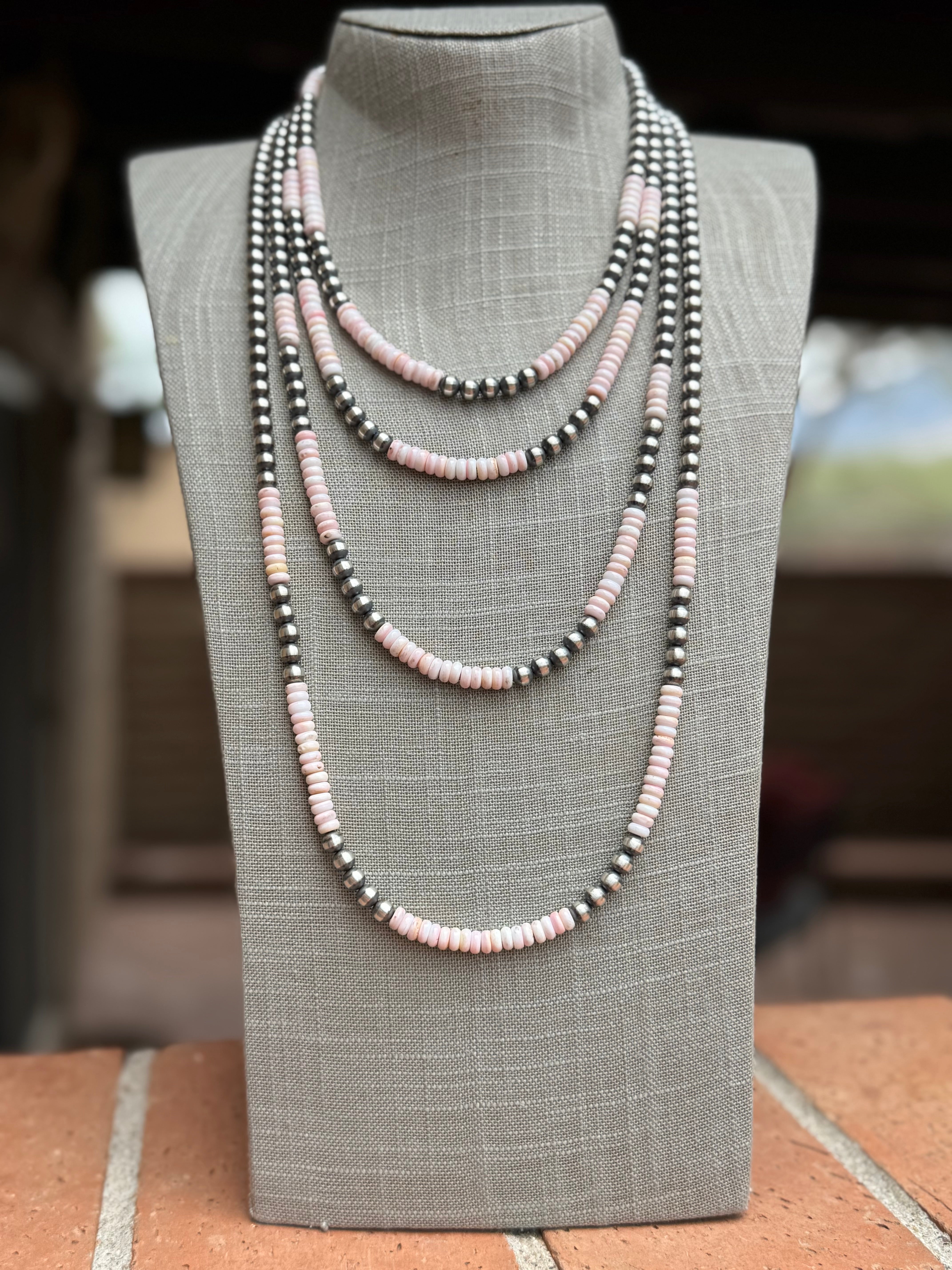 Handcrafted Sterling Silver Pearl & Queen Pink Conch Beaded Necklace 6mm