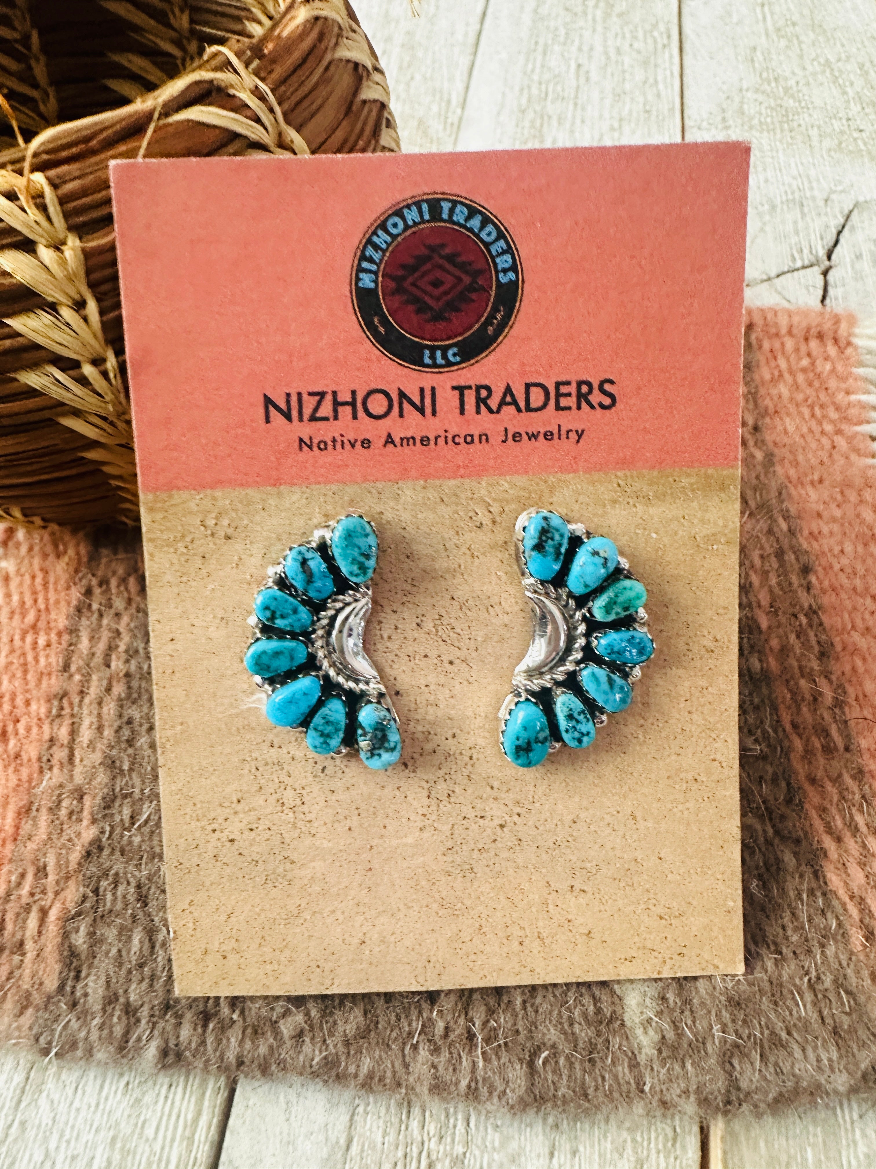 Handcrafted Sterling Silver & Turquoise Cluster Post Earrings