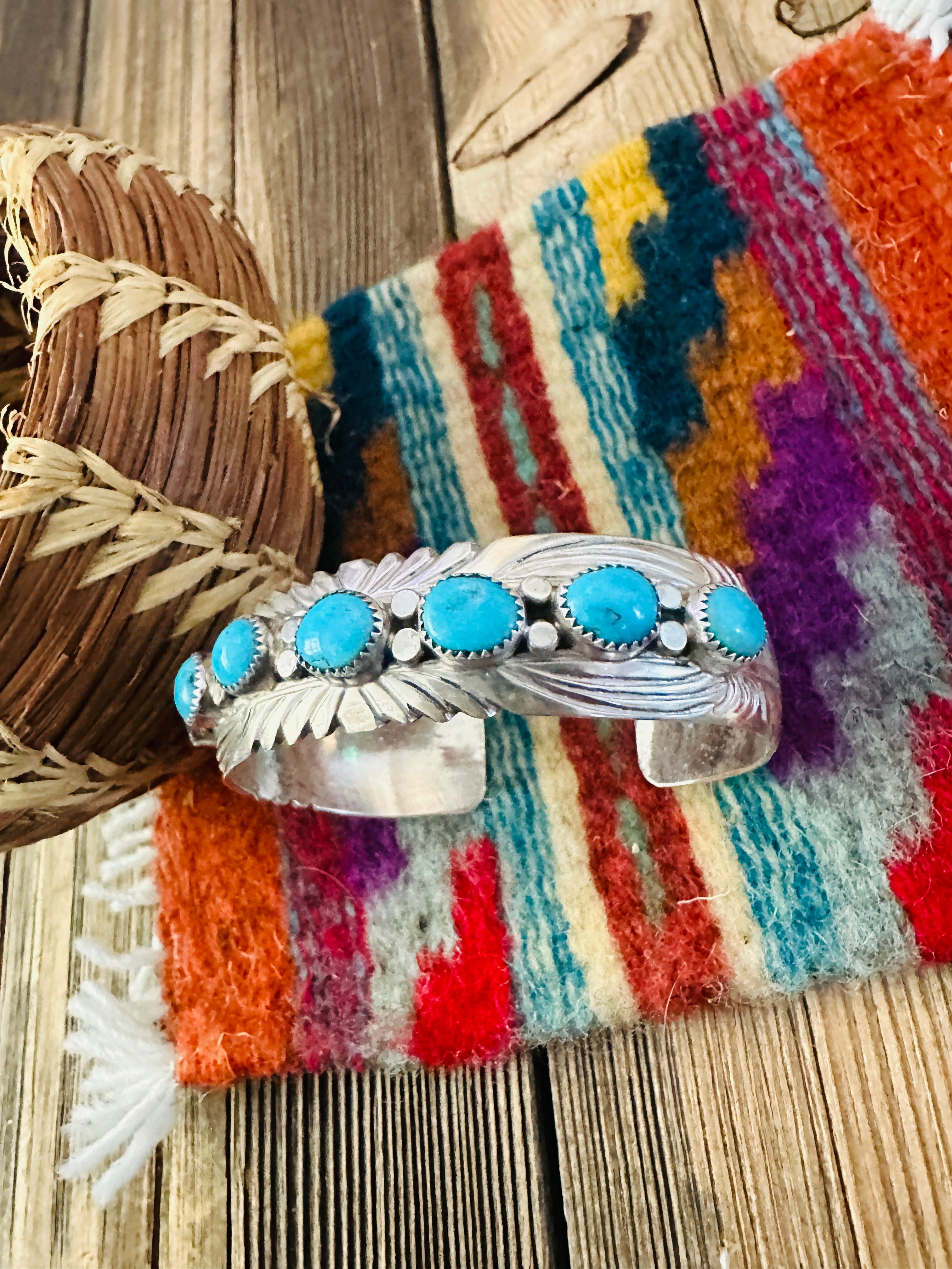 Handcrafted Old Pawn Sterling Silver & Turquoise Cuff Bracelet