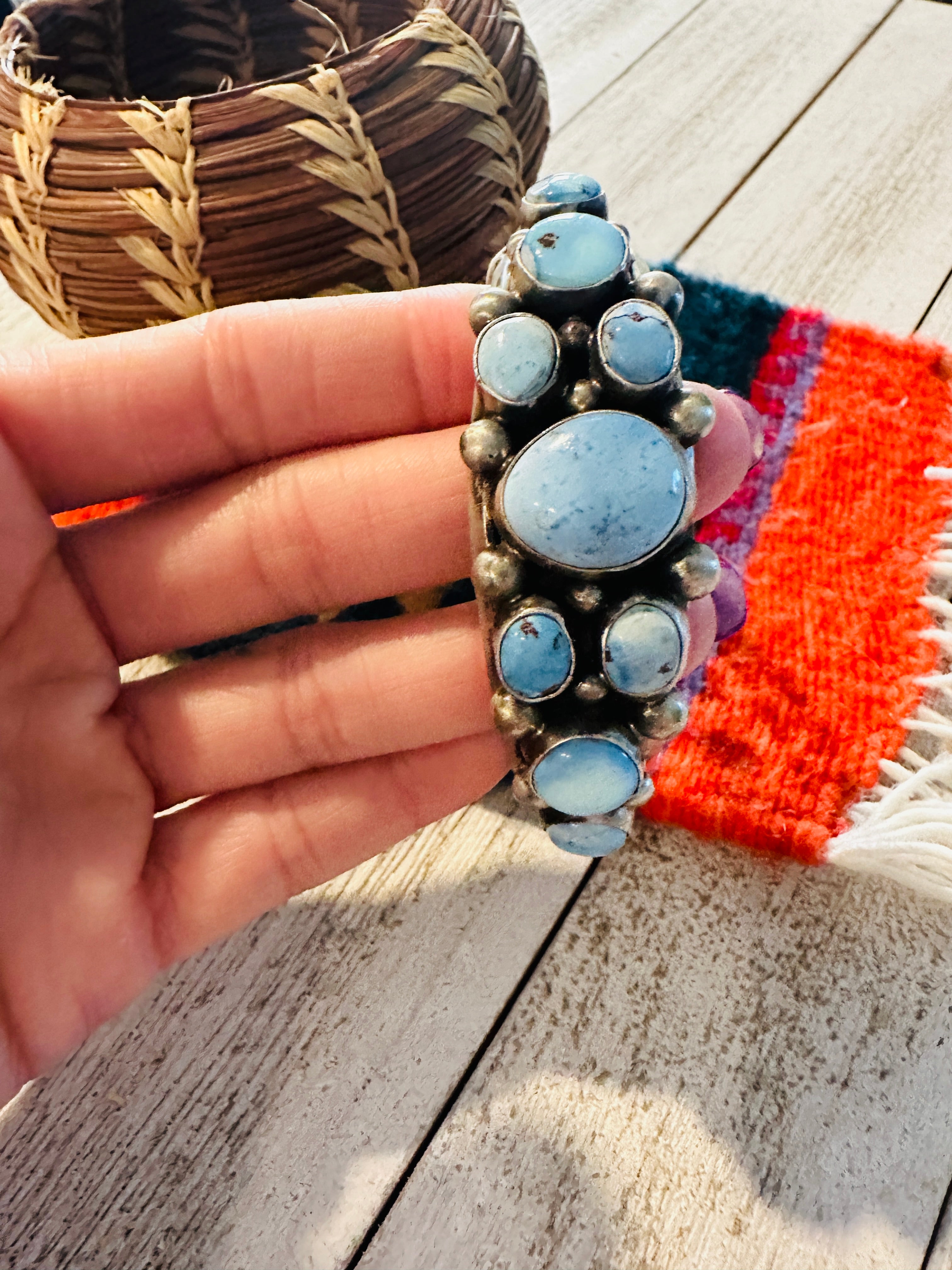 Handcrafted Golden Hills Turquoise & Sterling Silver Cuff Bracelet by Kathleen Chavez /