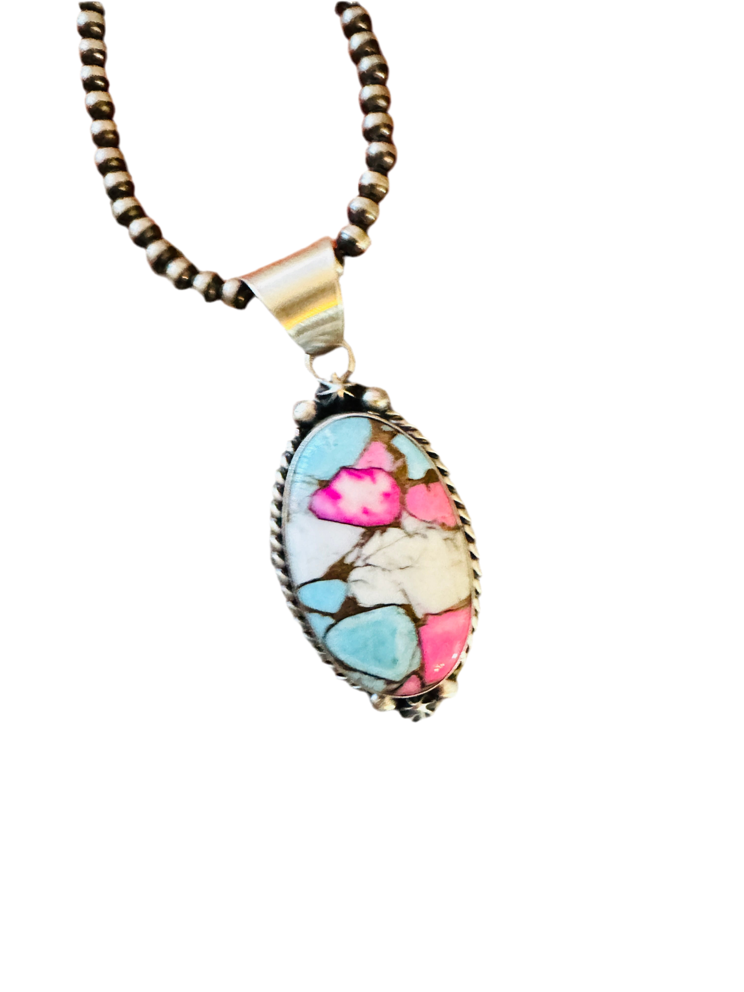 Handcrafted Cotton Candy & Sterling Silver Pendant