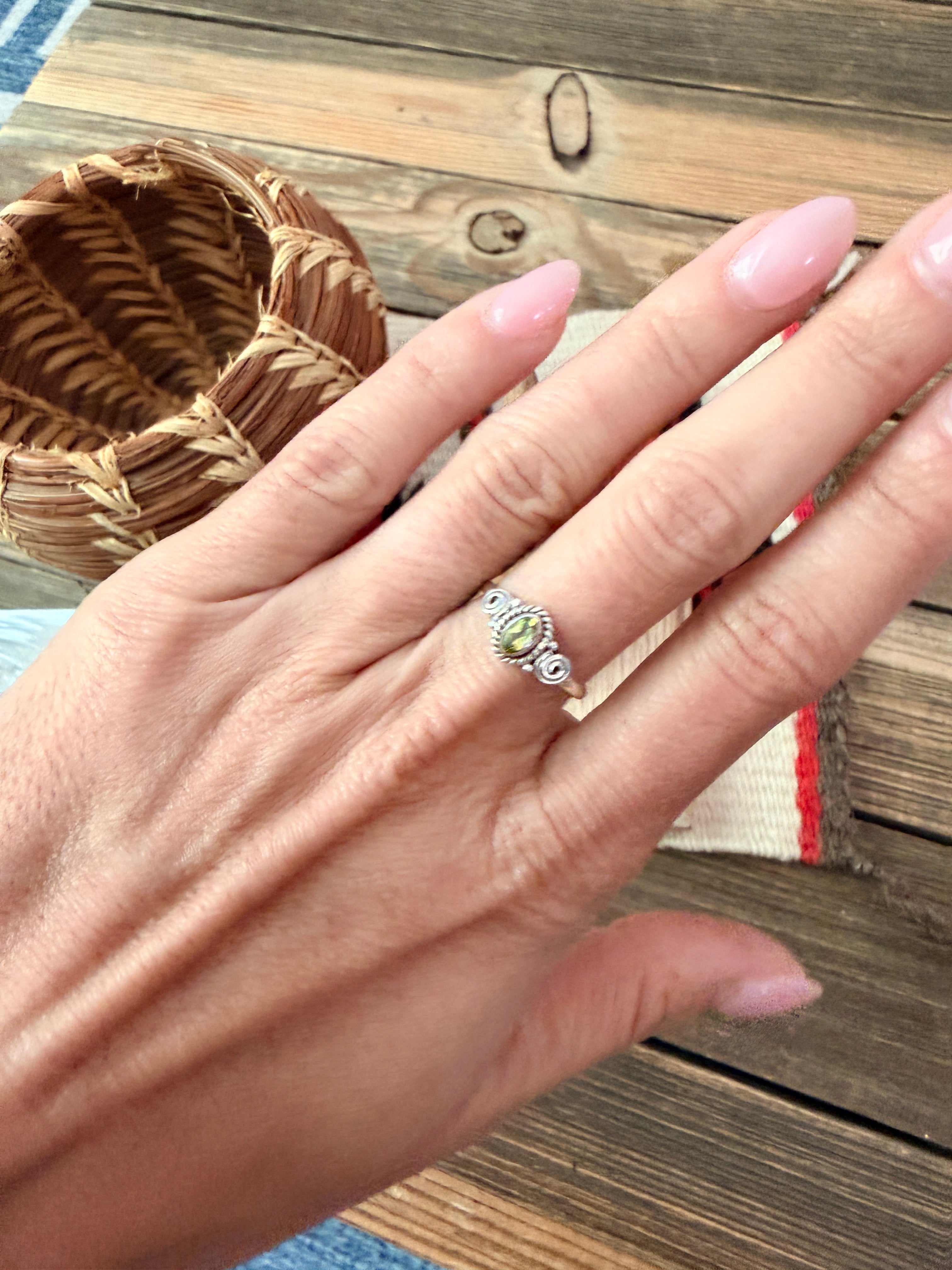 Handmade Sterling Silver & Peridot Adjustable Ring