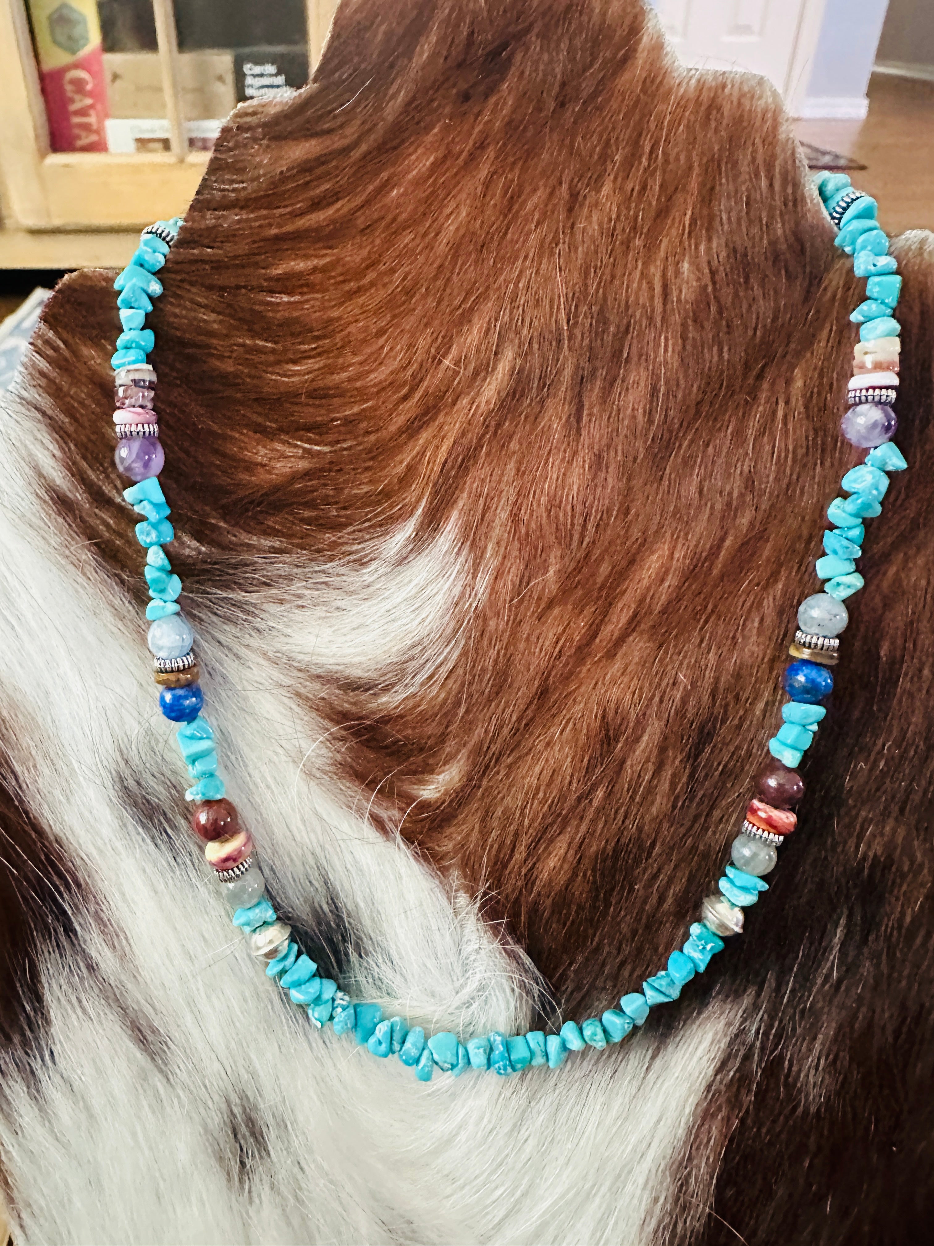 Handcrafted Multi Stone & Sterling Silver Beaded 18” Necklace by T & R Singer