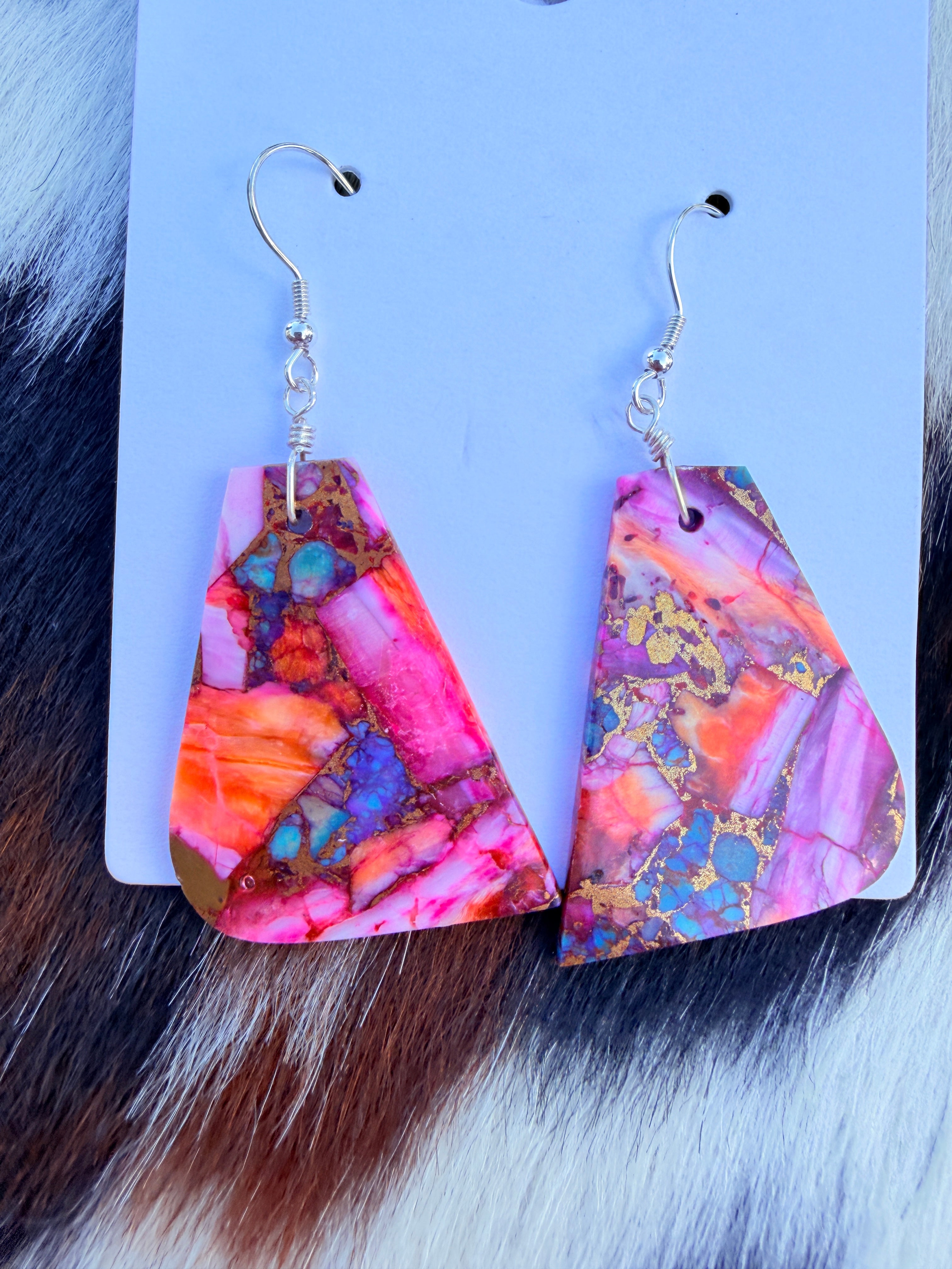 Handcrafted Sterling Silver & Pink Dream Mojave Slab Dangle Earrings