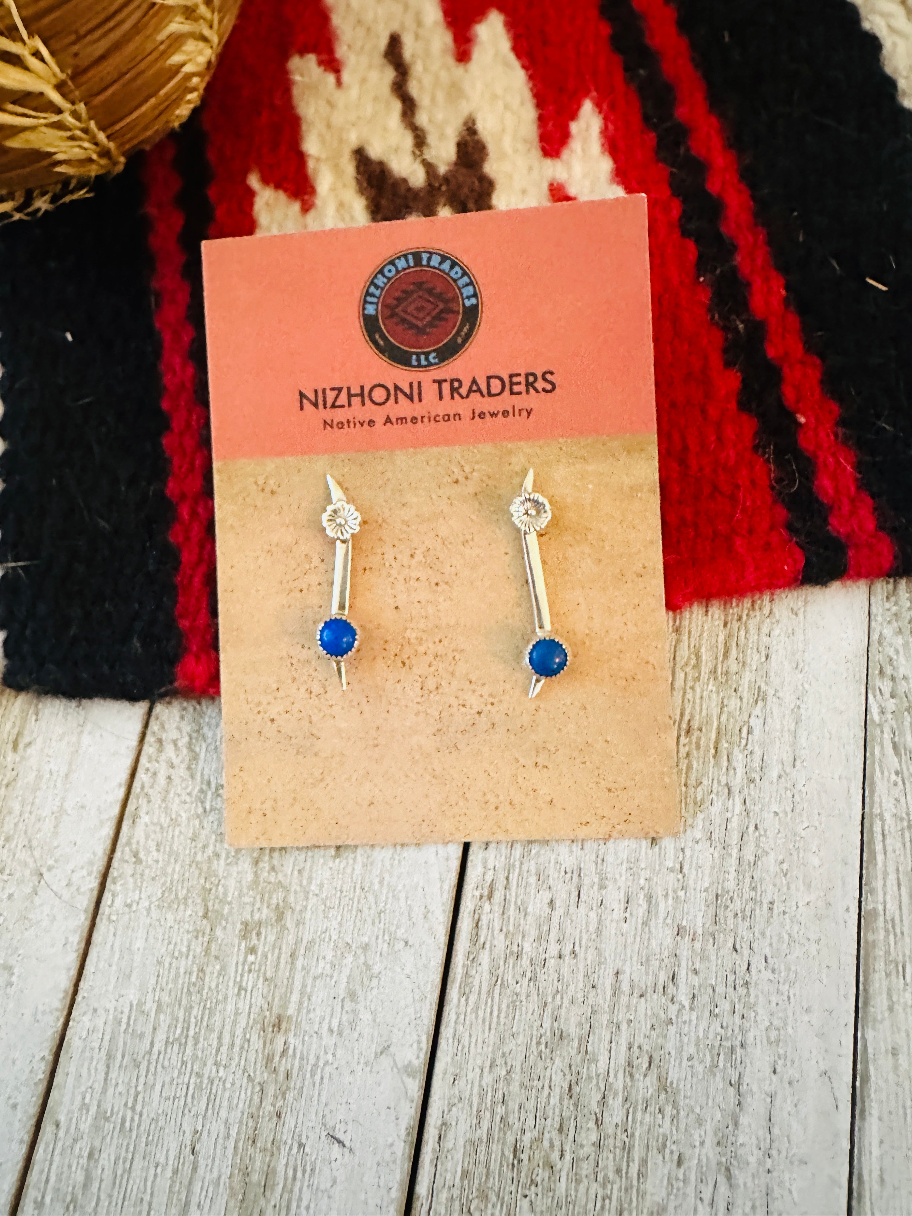 Navajo Lapis and Sterling Silver Dangle Earrings