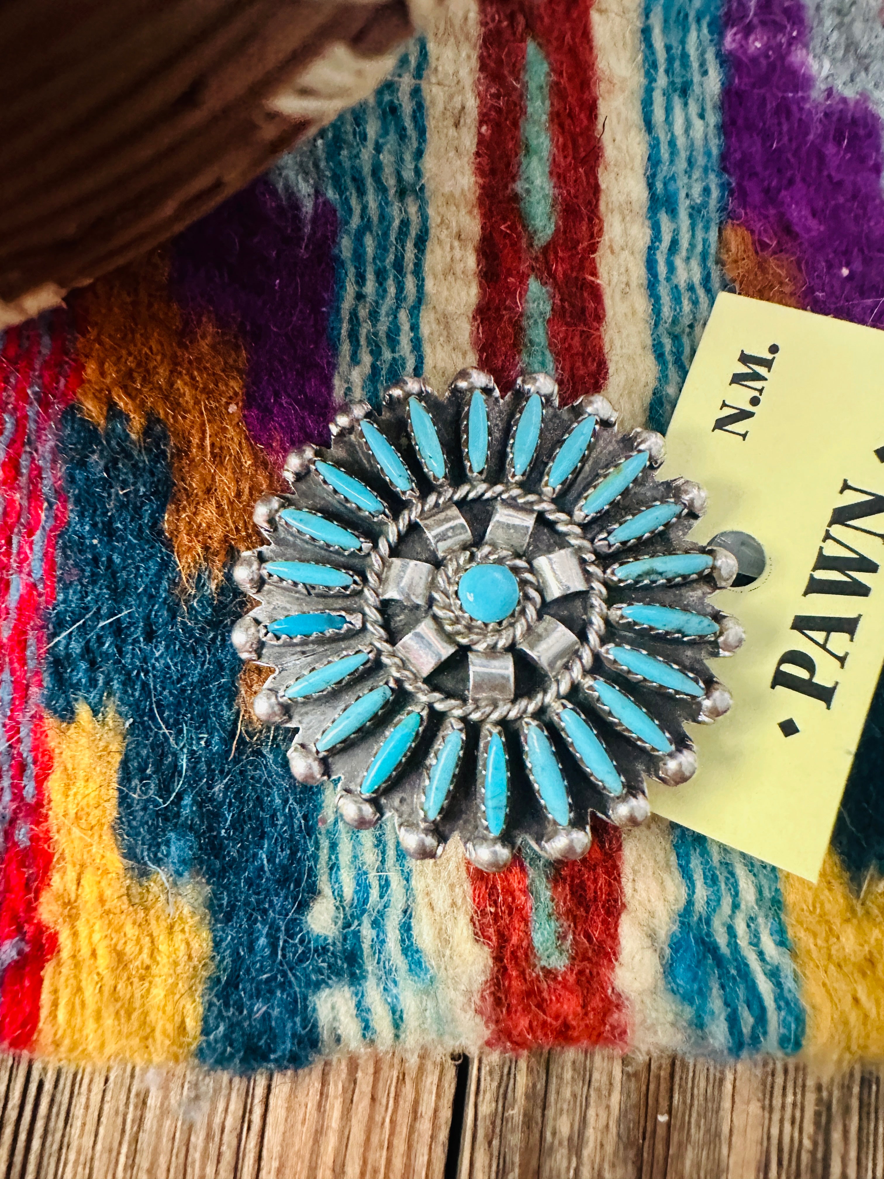 Old Pawn Handcrafted Turquoise and Sterling Silver Cluster Brooch/ Pendant