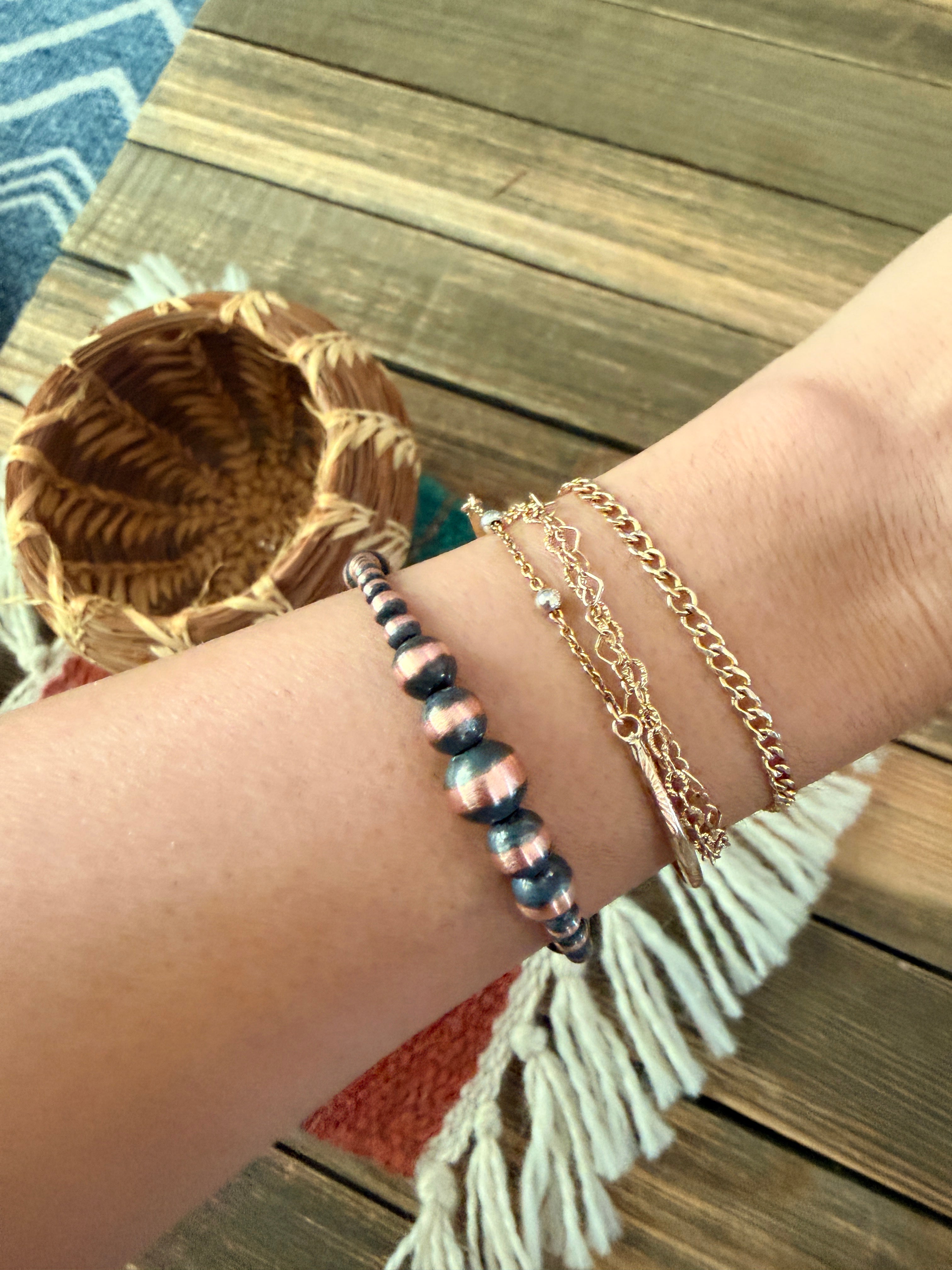 Handcrafted Copper Beaded Bracelet 7.5”