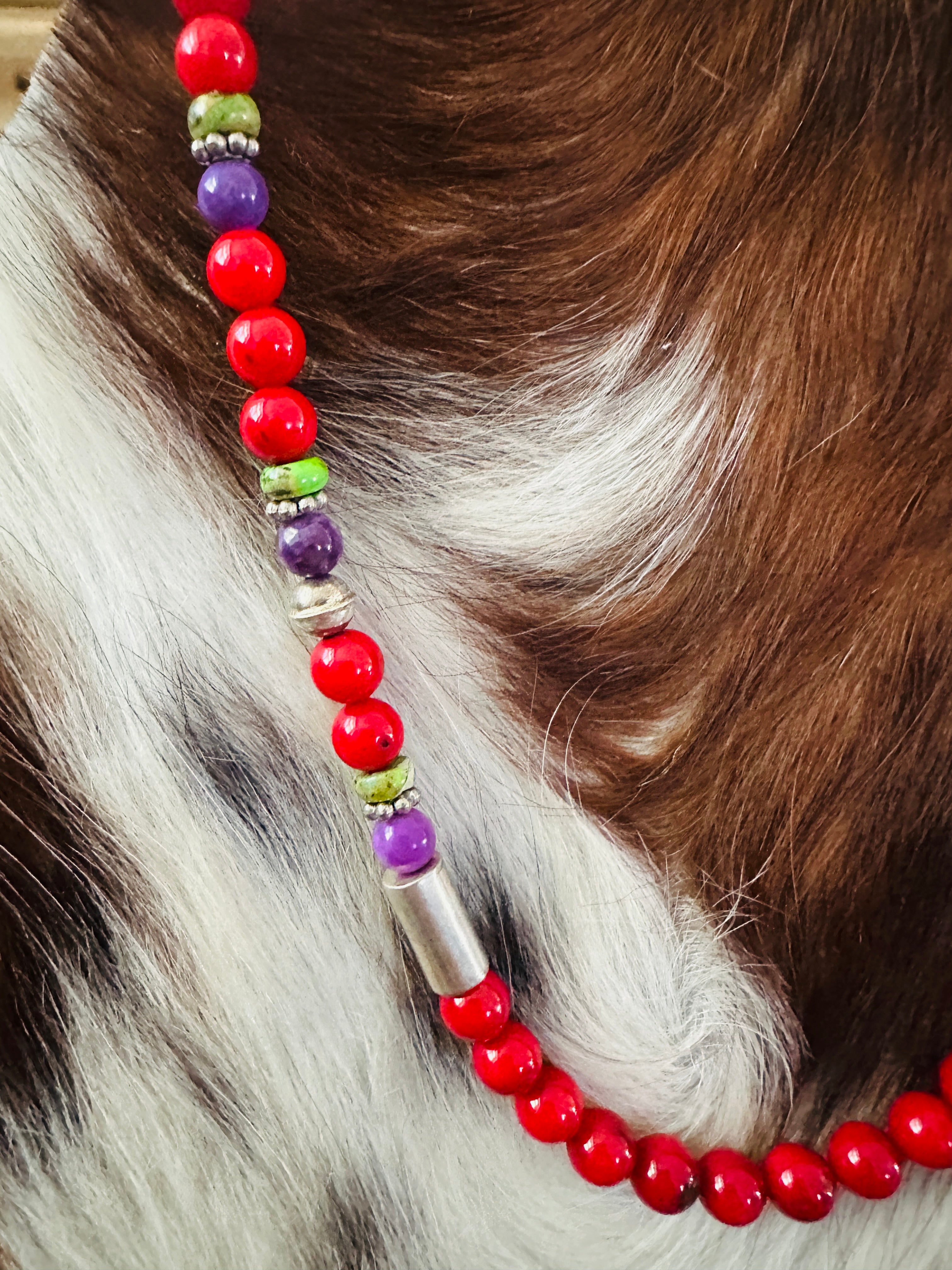 Handcrafted Multi Stone & Sterling Silver Beaded 16” Necklace by T & R Singer