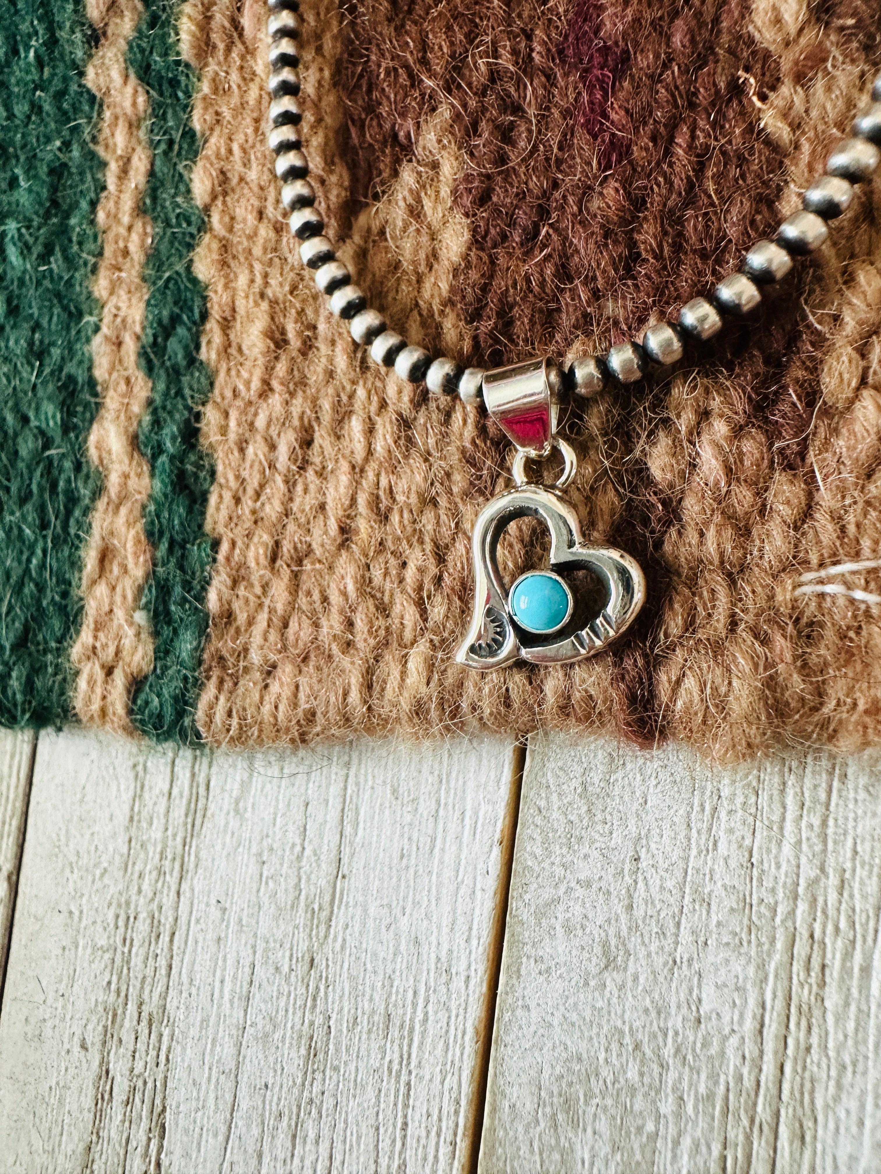 Handcrafted Turquoise & Sterling Silver Mini Heart Pendant