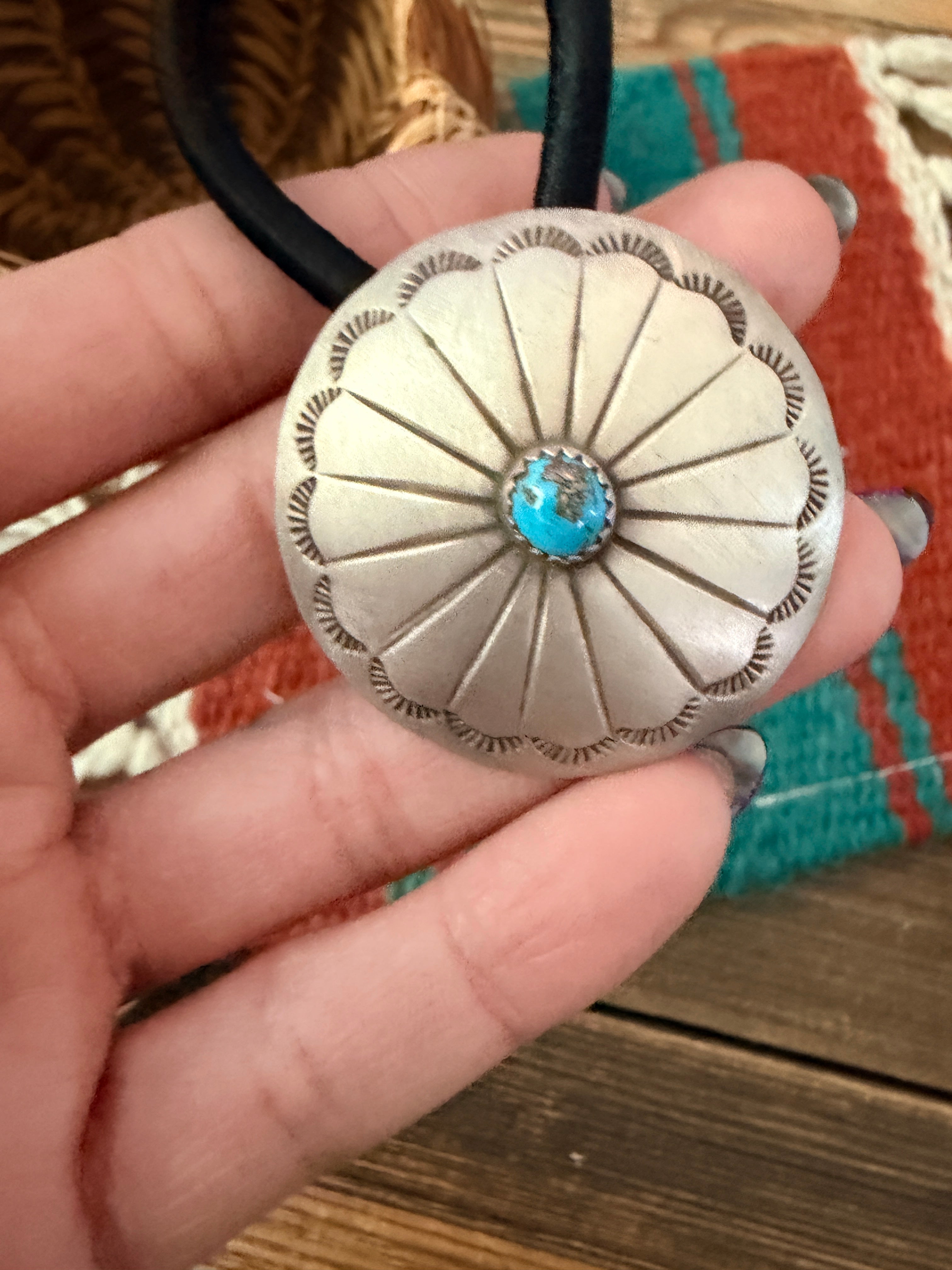 Handcrafted Turquoise & Sterling Silver Concho Hair Tie Charm