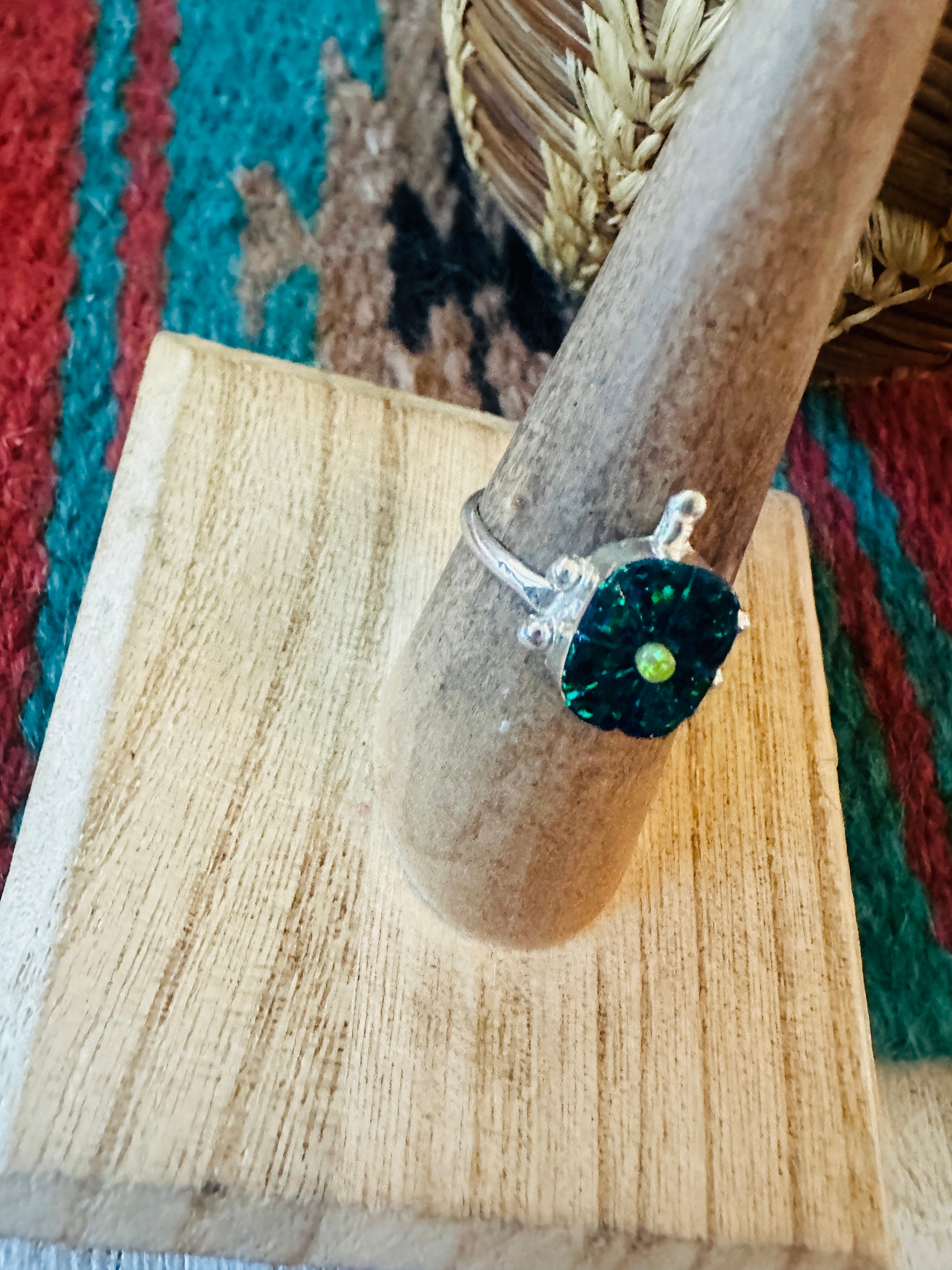 Handcrafted Sterling Silver & Green Opal Turtle Ring