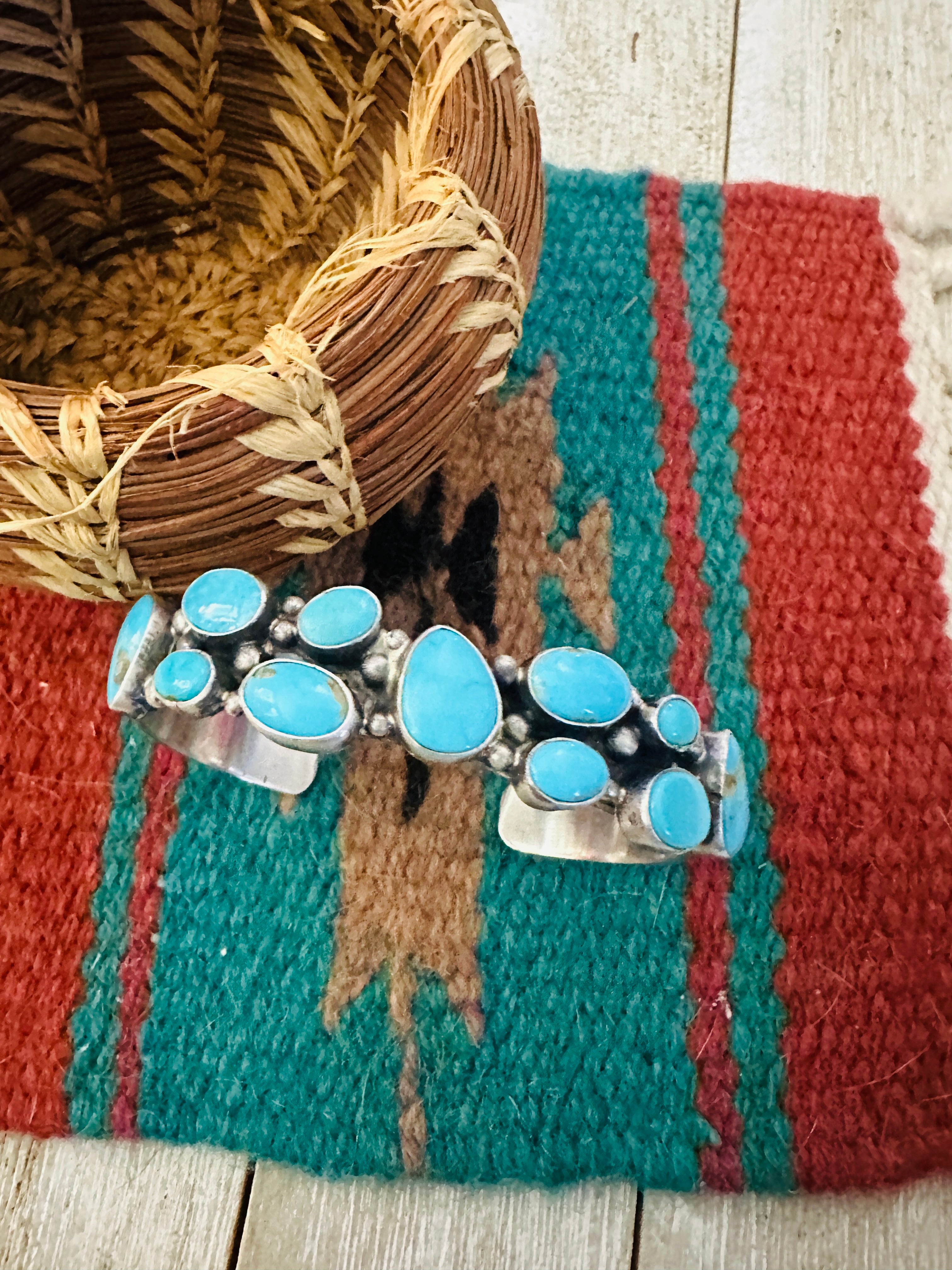 Handcrafted Turquoise & Sterling Silver Cuff Bracelet by Bobby Johnson
