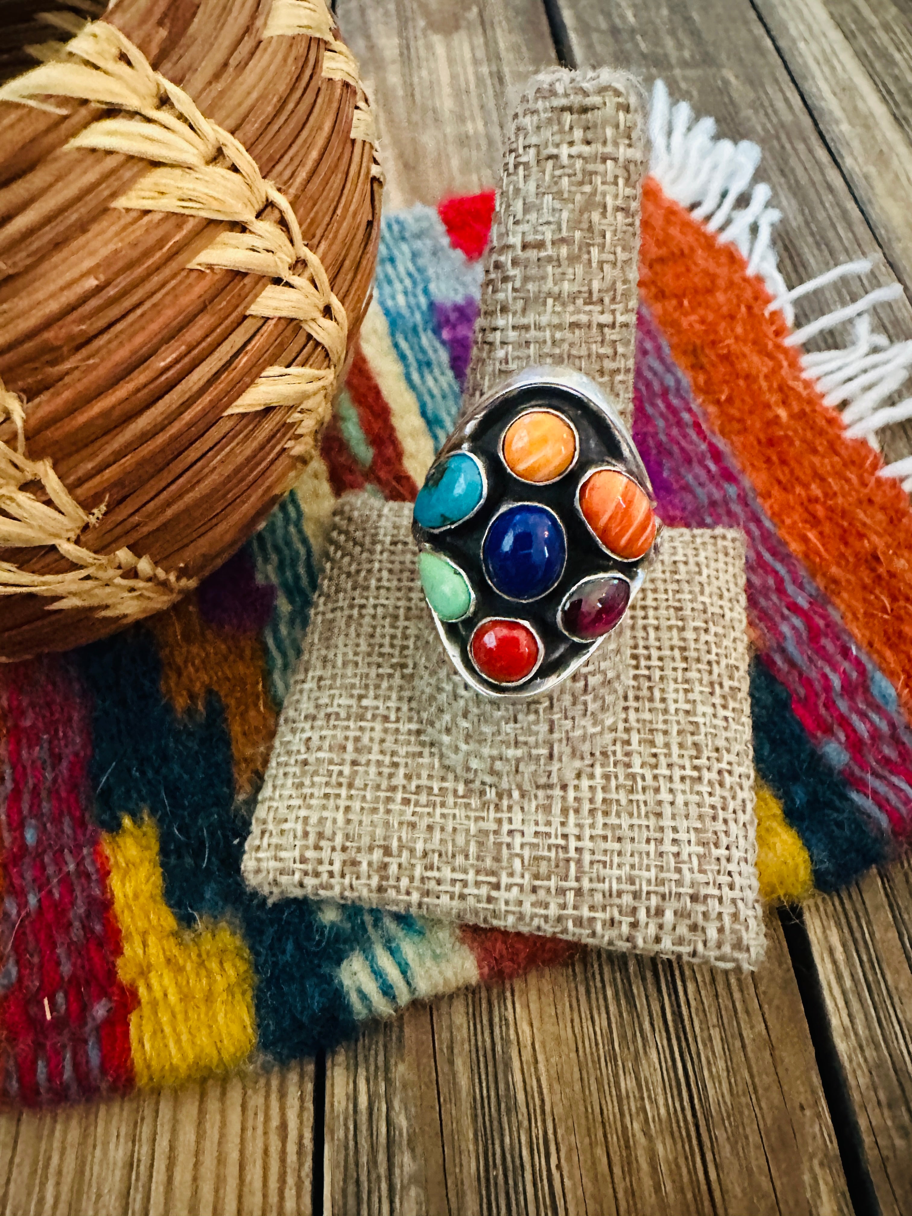 Handcrafted Multi Stone & Sterling Silver Ring Size 10 by Emer Thompson