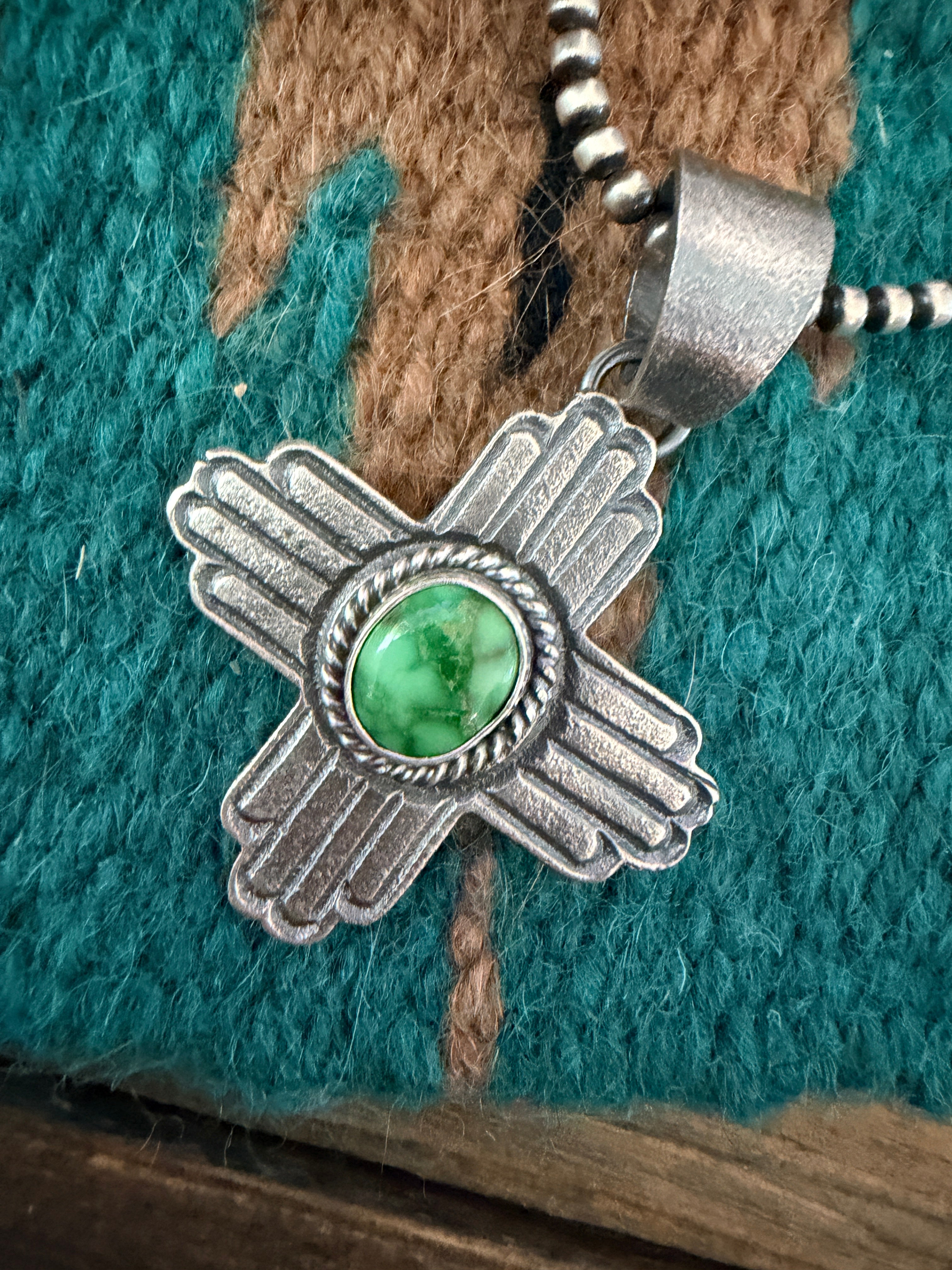 Handcrafted Sterling Silver & Sonoran Mountain Turquoise Zia Cross Pendant by Kevin Billah