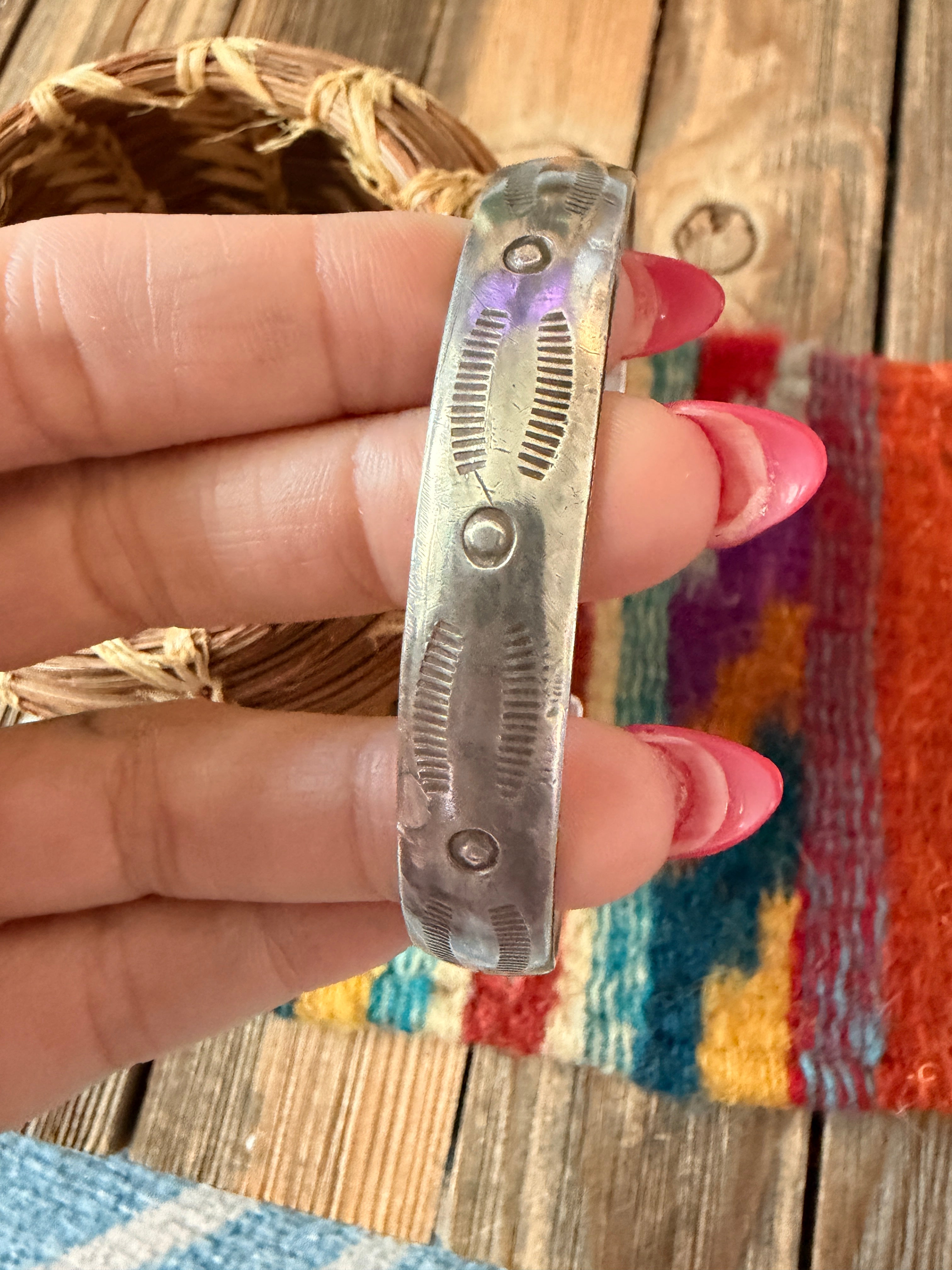 Handcrafted Old Pawn Sterling Silver Cuff Bracelet