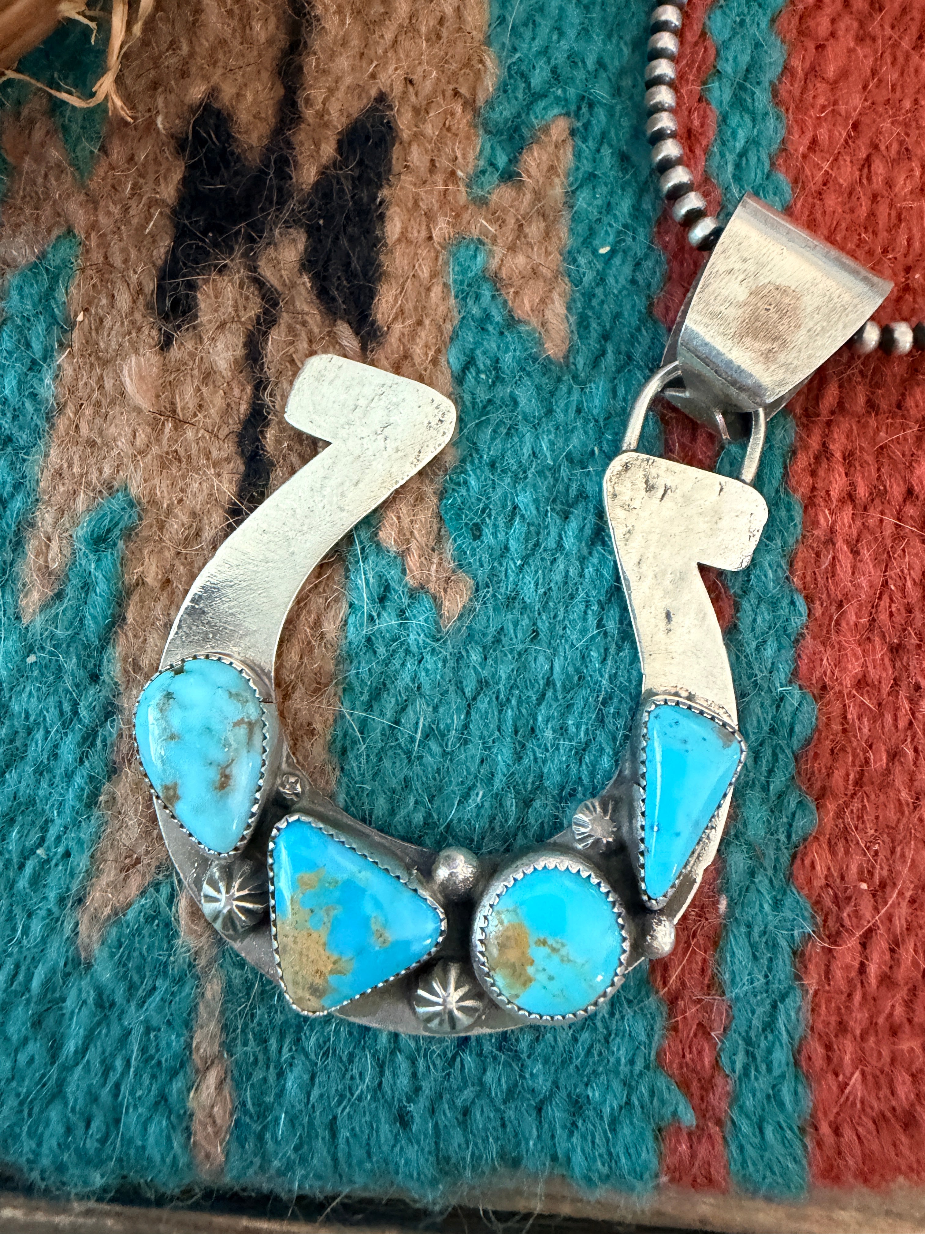 Handmade Sterling Silver & Turquoise Horseshoe Pendant