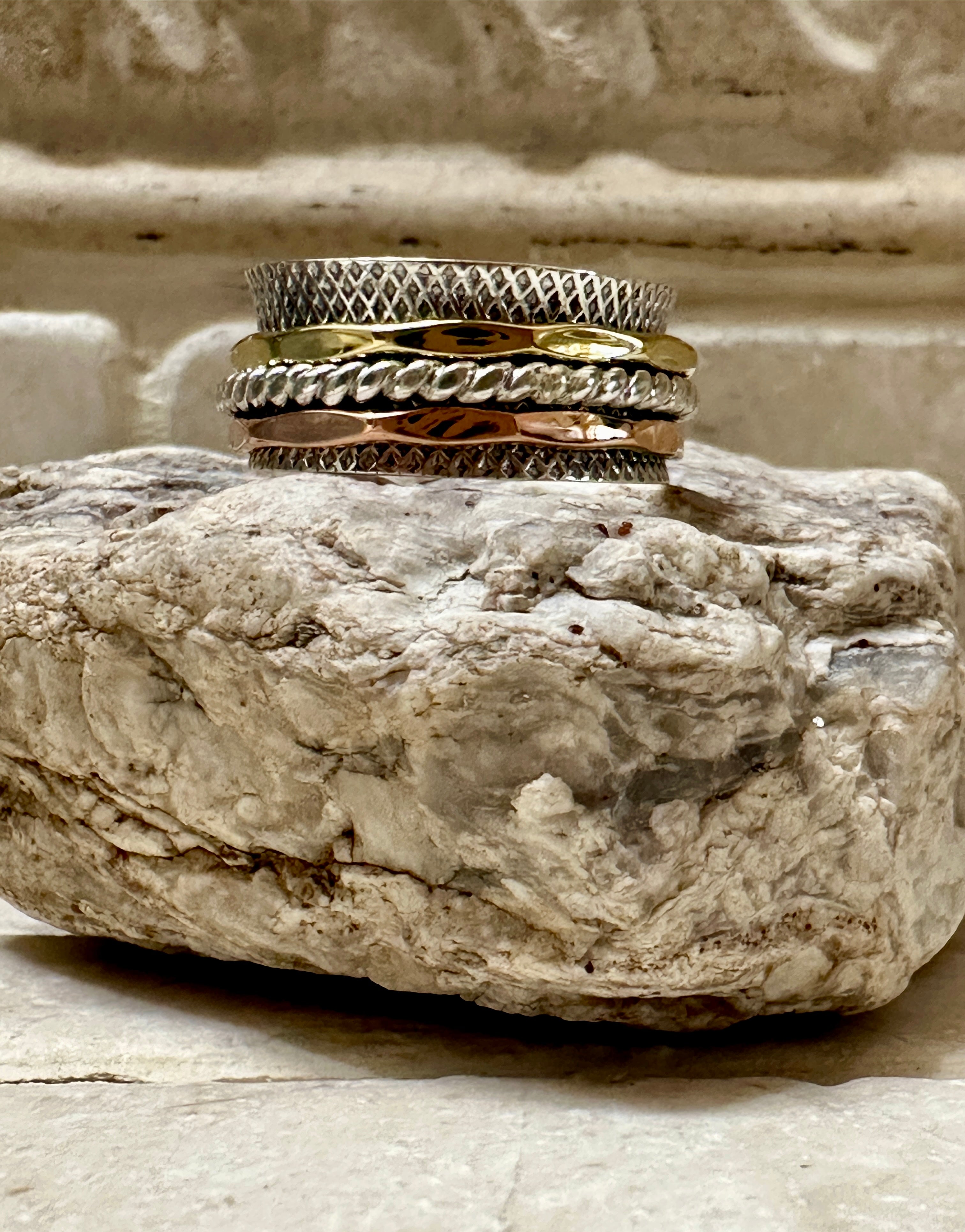 Sterling Silver Copper & Gold Spinner Rope Twist Ring