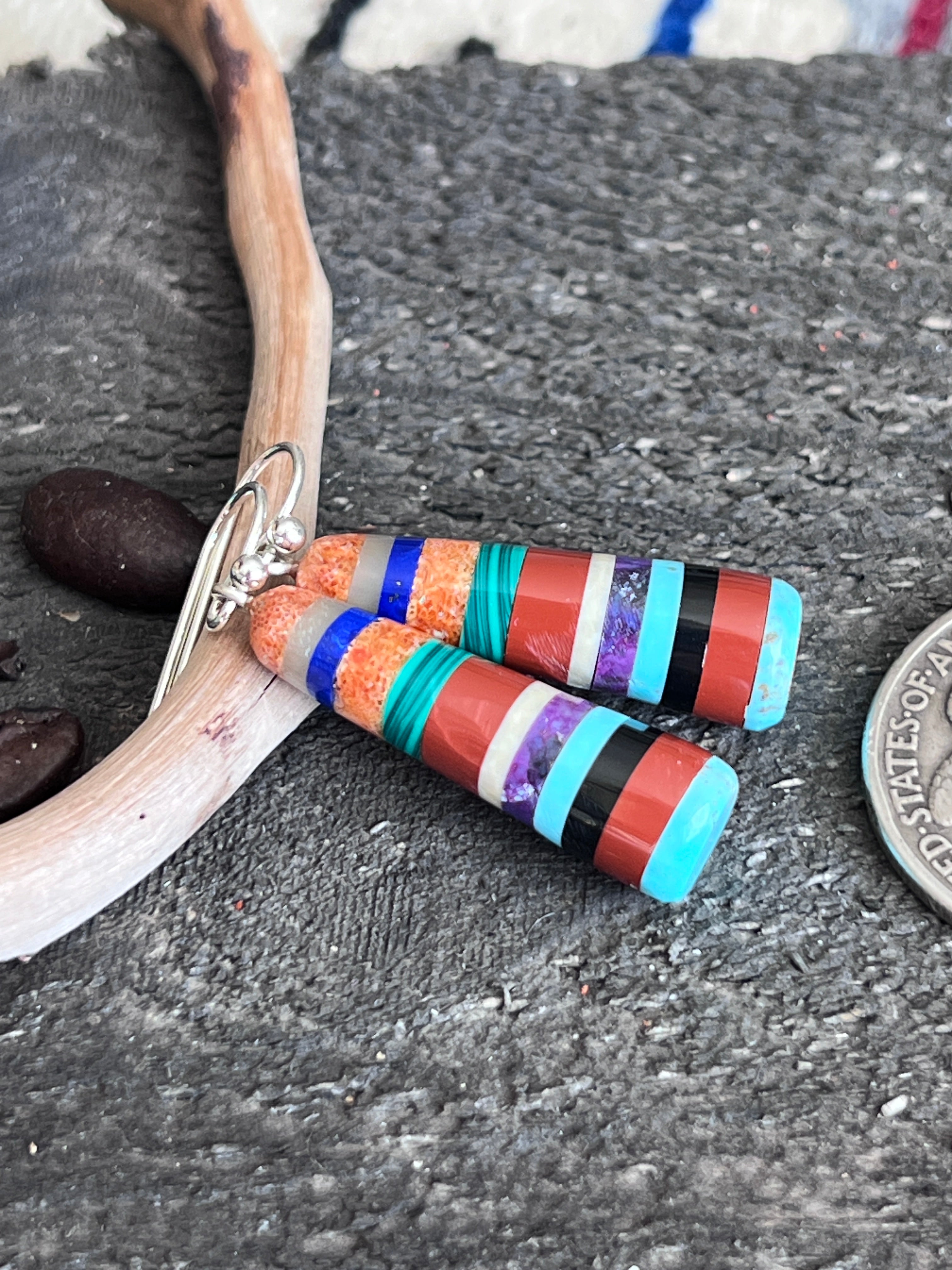 Santo Domingo Layered Multistone Earrings by Ronald Chavez, Stacked Gems #4