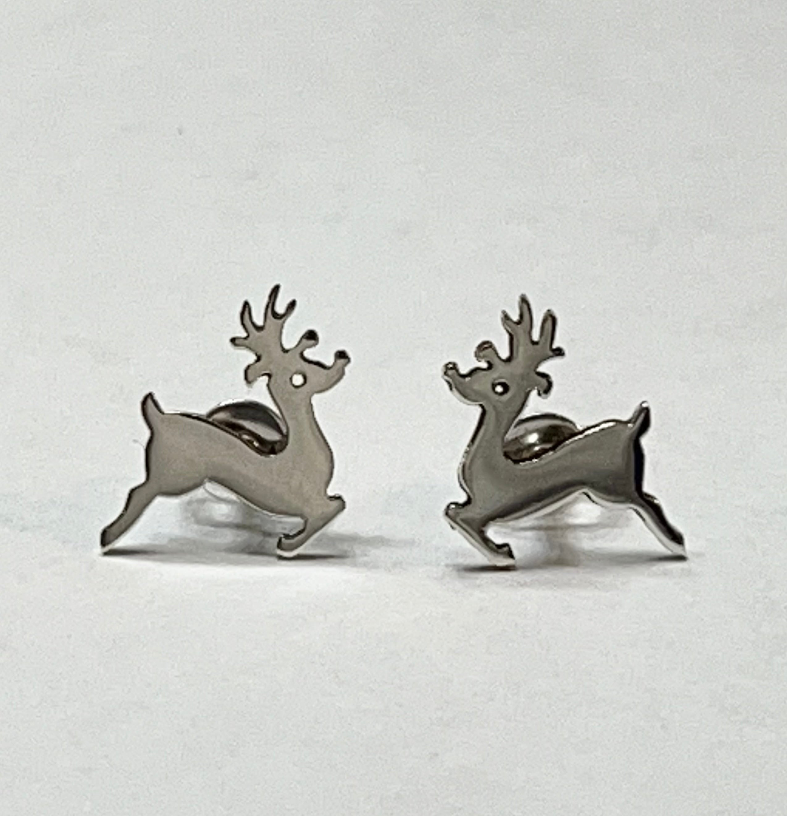Sterling Silver Flying Reindeer Earrings On Post