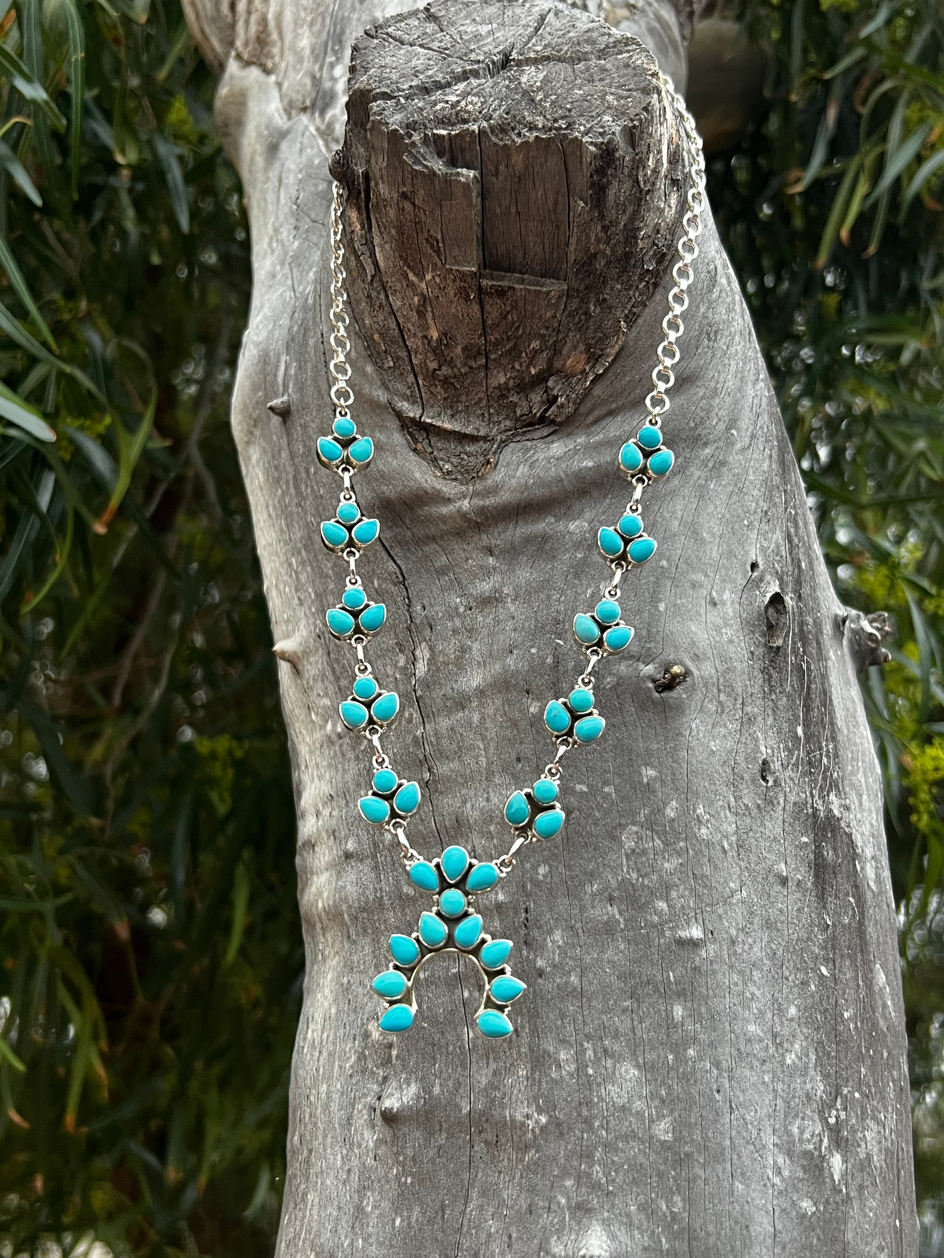 Handmade Sterling Silver Turquoise Tear Drop Cluster Naja Necklace