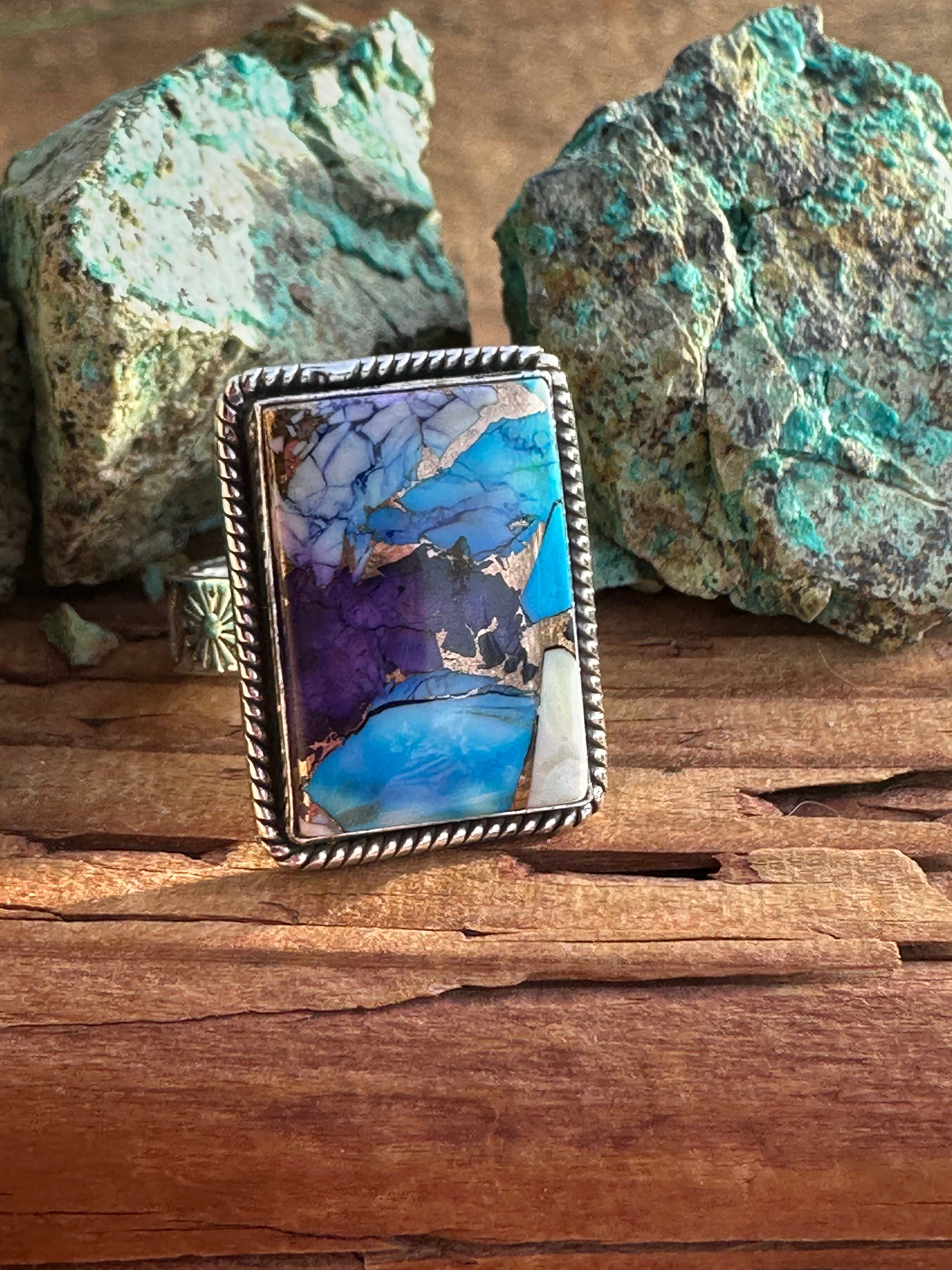 Beautiful Handmade Purple Kingman Dahlia Sterling Silver Adjustable Ring