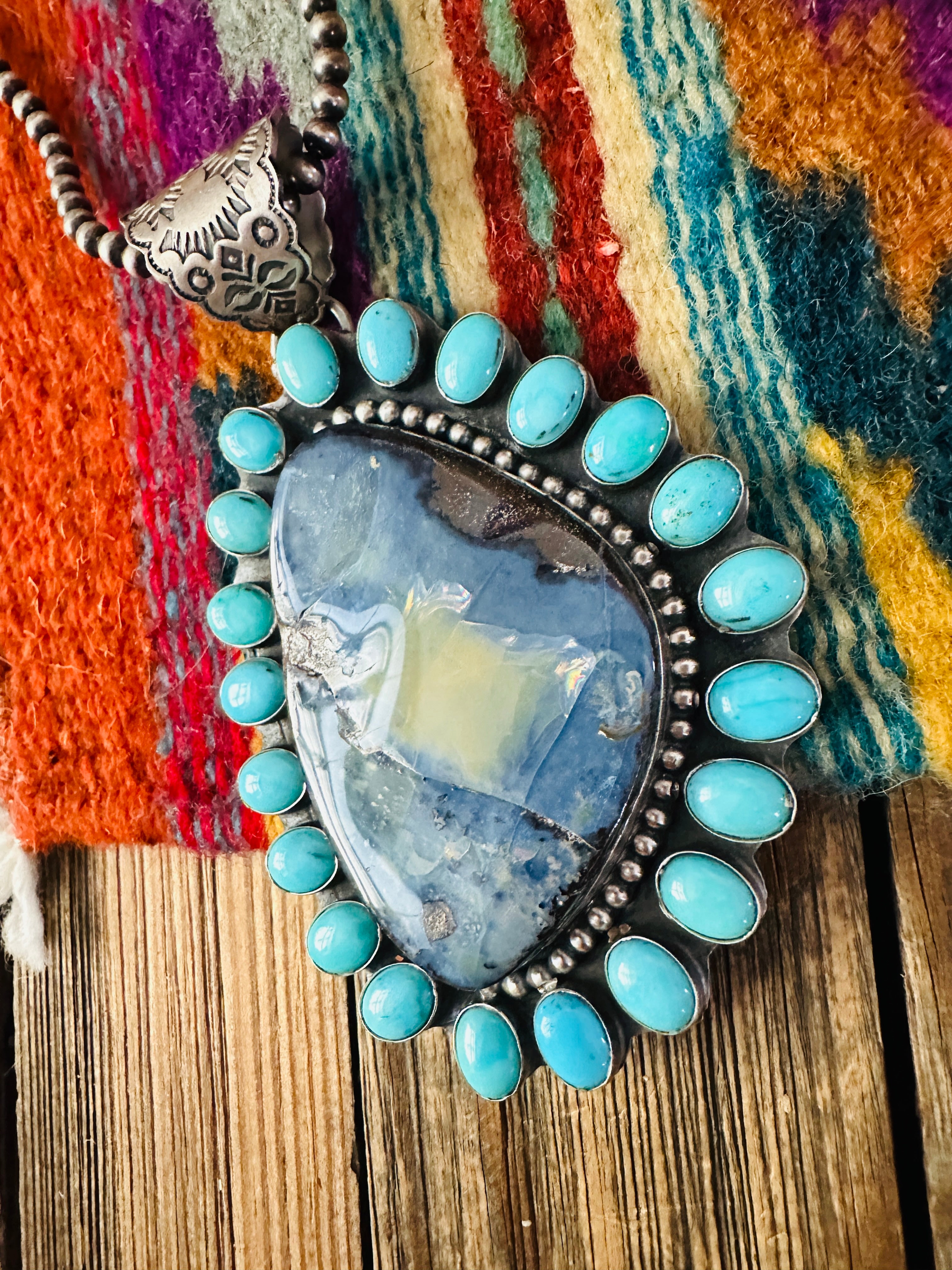 Handcrafted Sterling Silver, Opal and Turquoise Cluster Pendant