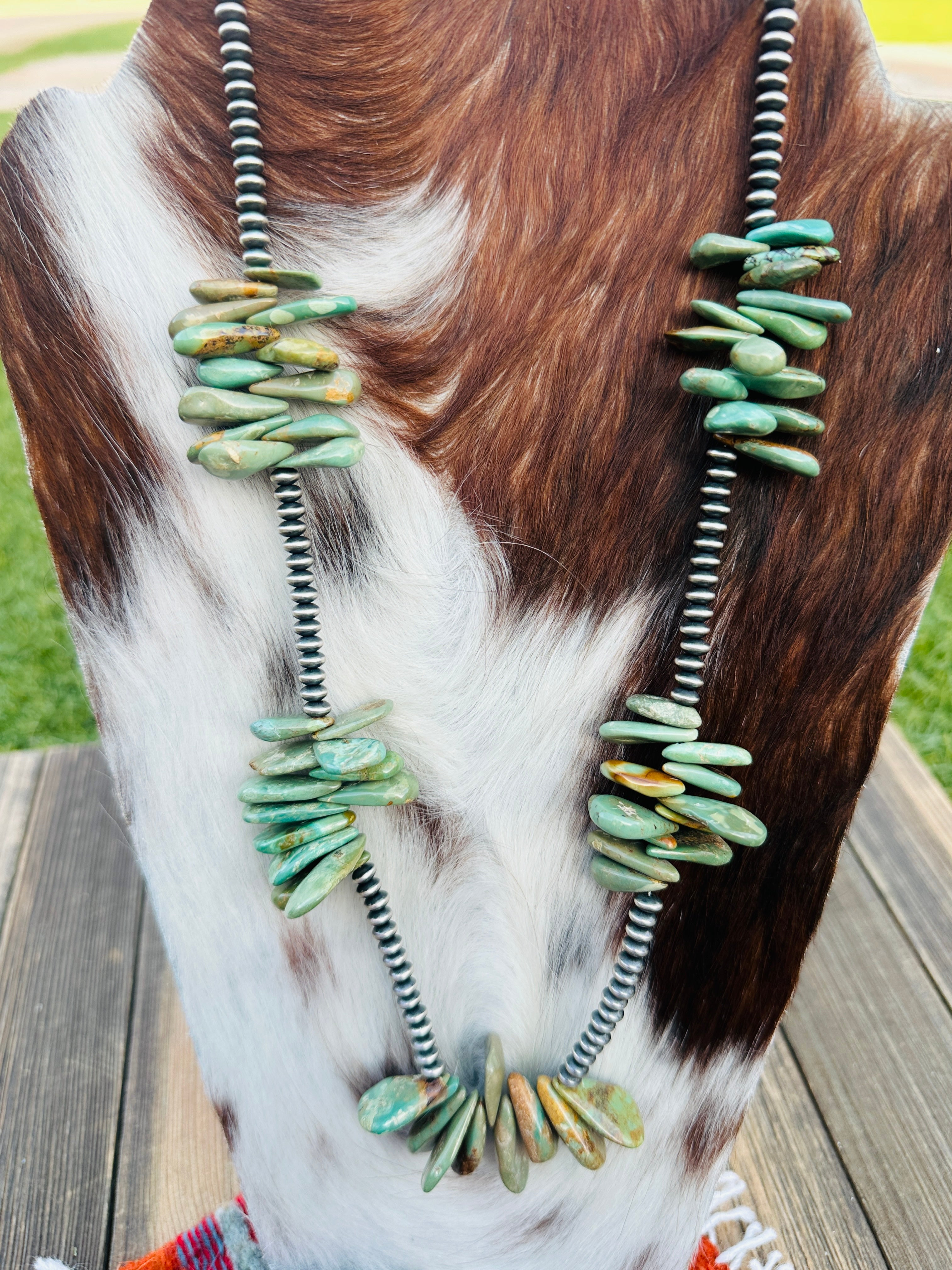 Handcrafted Turquoise & Sterling Silver 24” Beaded Necklace