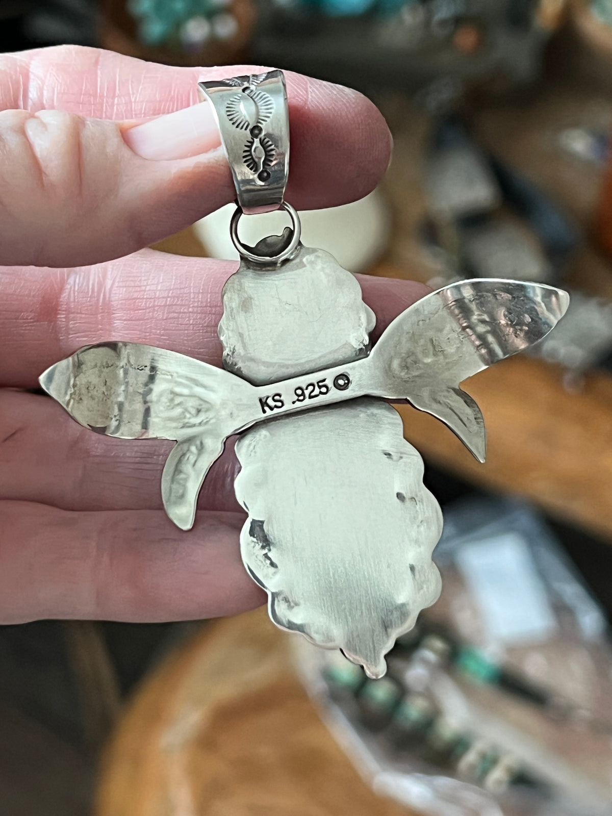 Sterling Silver and Turquoise Winged Bug Pendant by Kimari Somers
