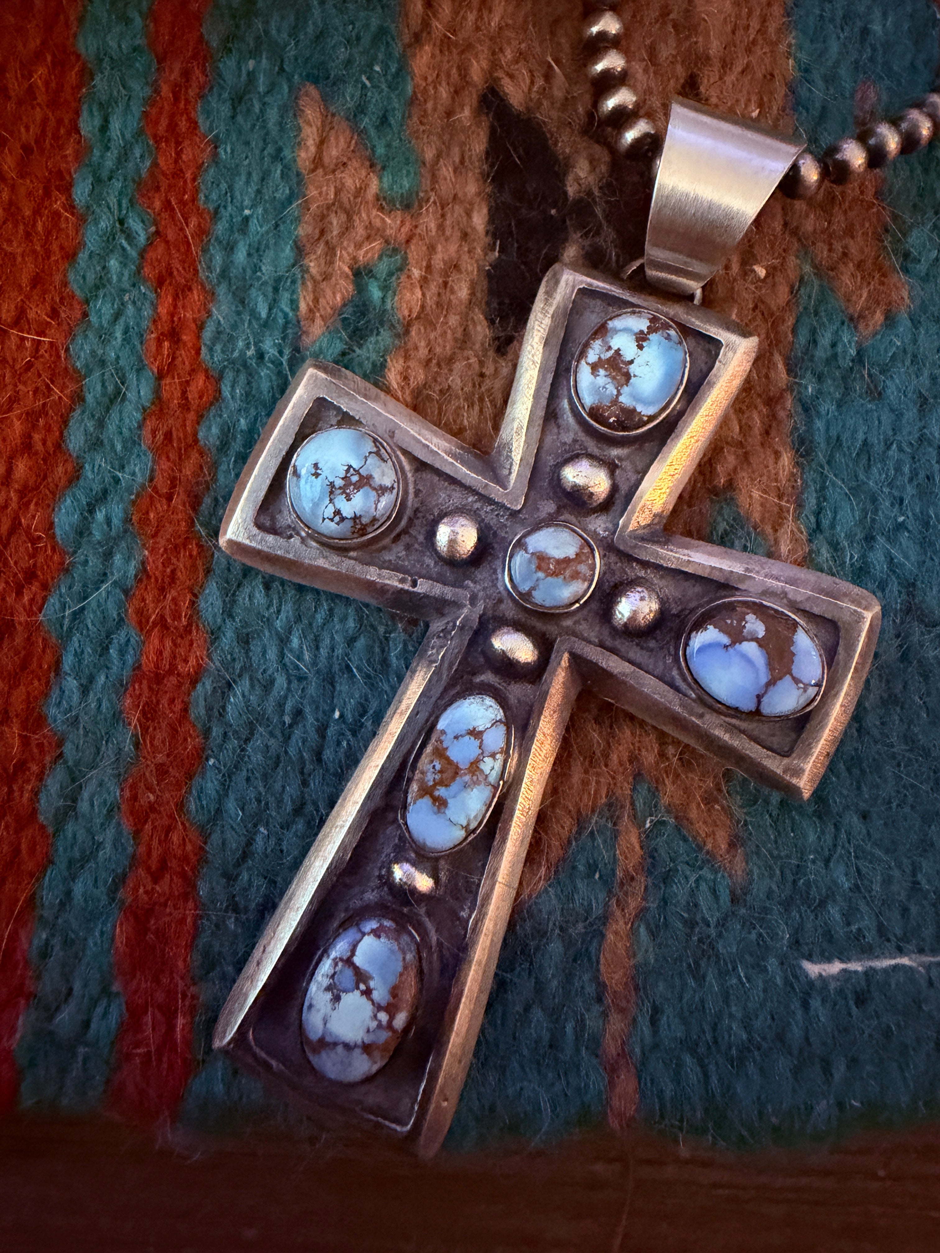 Handcrafted Golden Hills Turquoise & Sterling Silver Cross Pendant by Chimney Butte