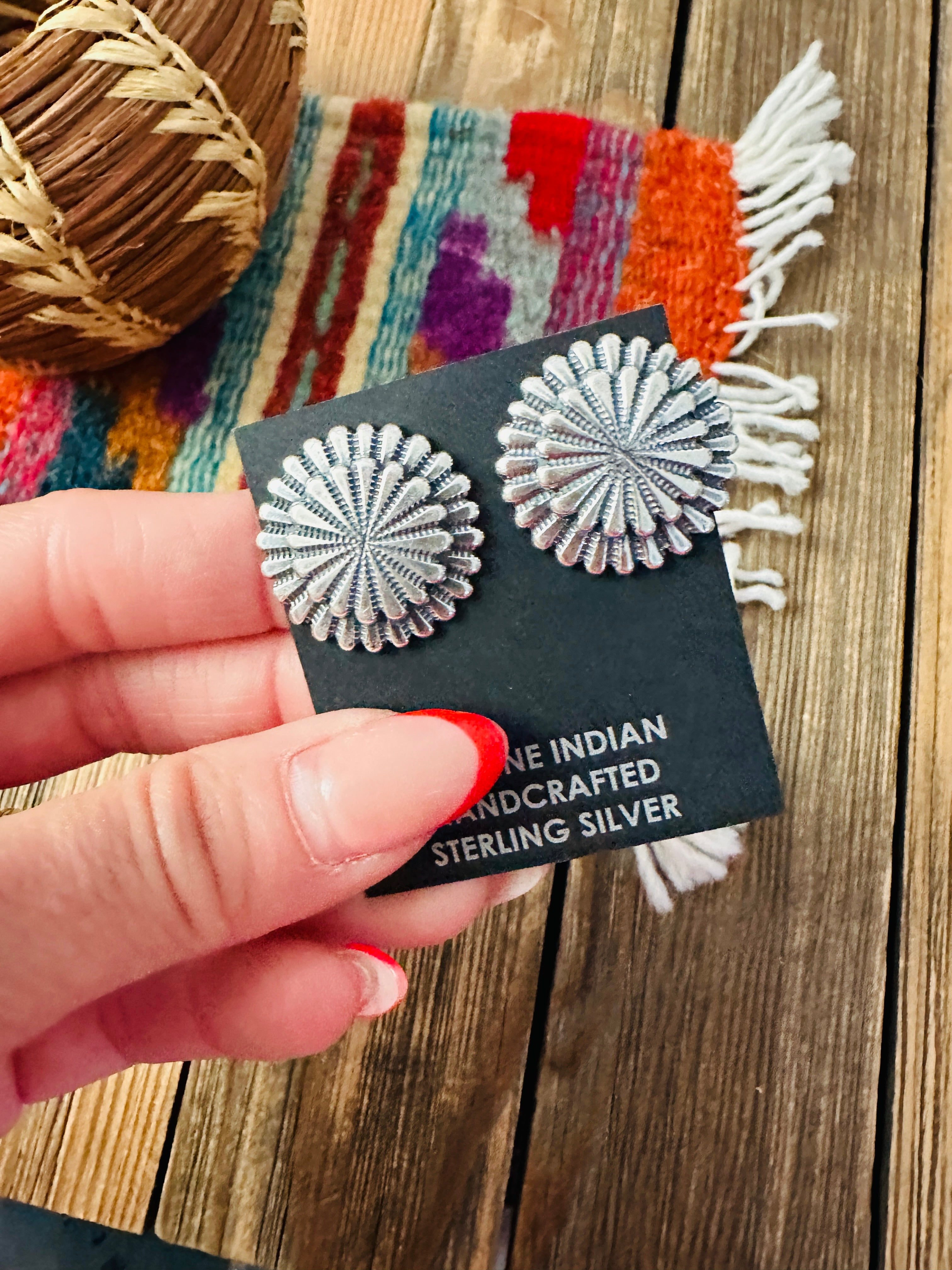 Handcrafted Sterling Silver Concho Stud Earrings