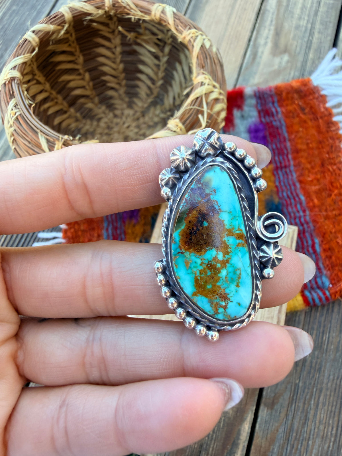 Handcrafted Royston Turquoise & Sterling Silver Ring 9.25 by Rosella Paxson