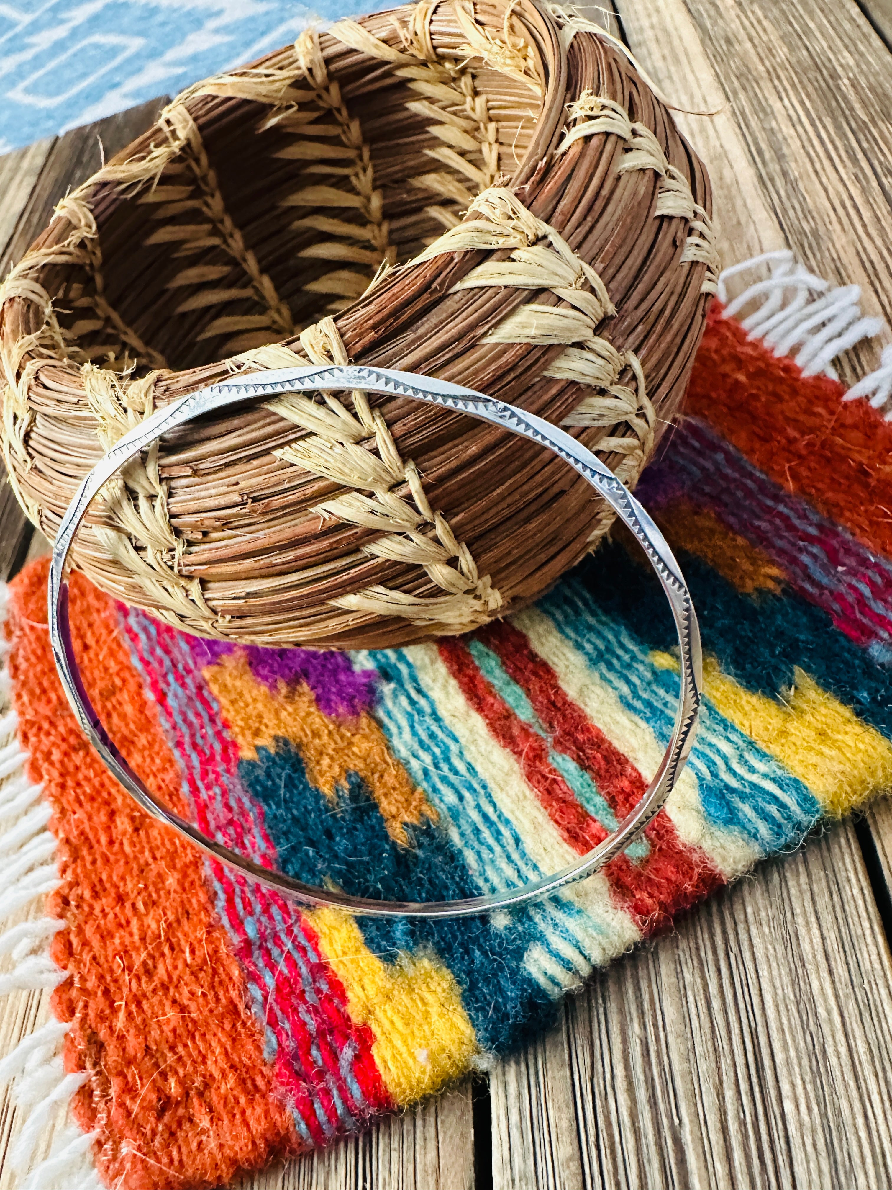 Hand Stamped Sterling Silver Bangle Bracelet