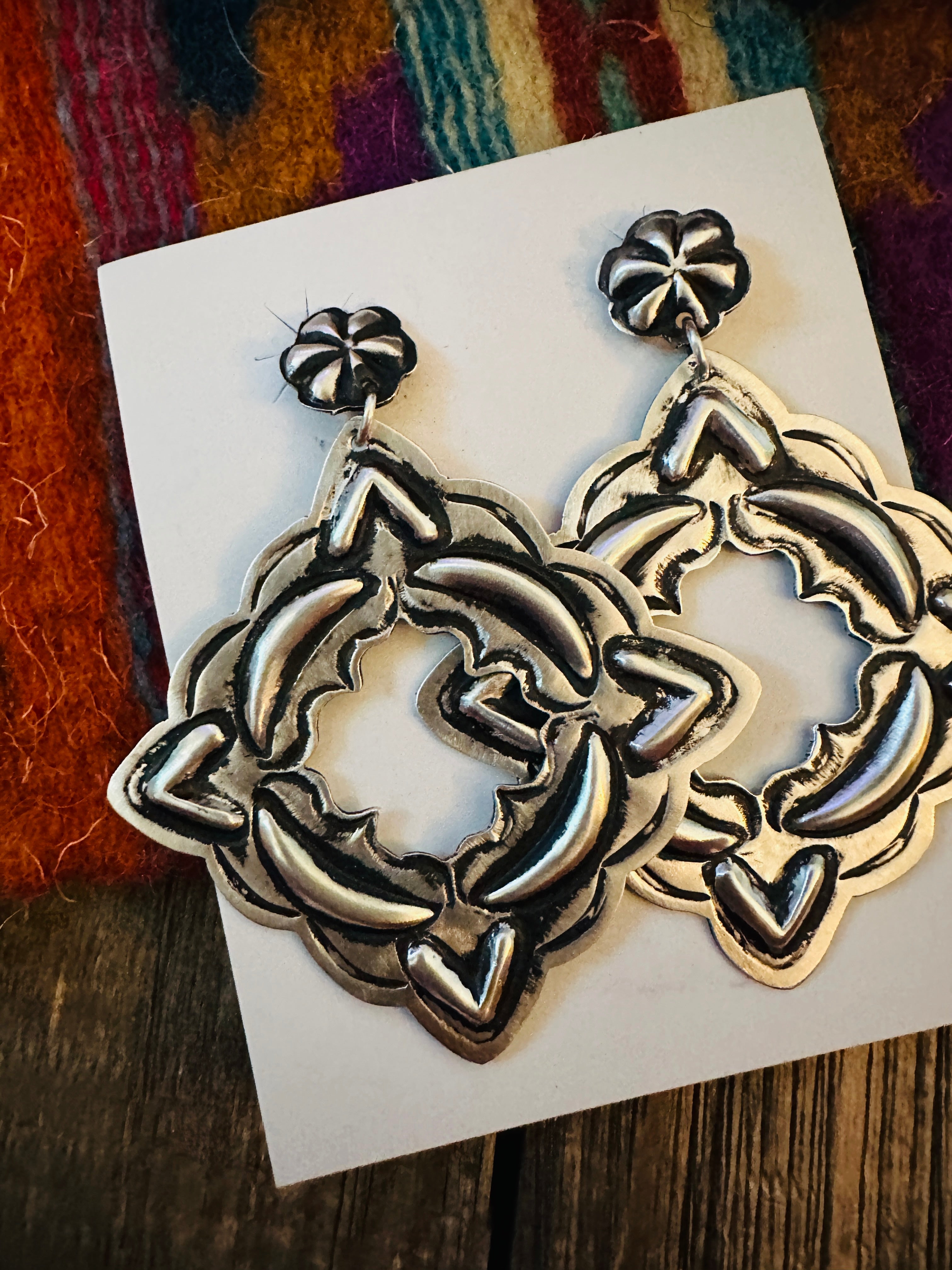 Handcrafted Sterling Silver Concho Dangle Earrings by Leander Tahe