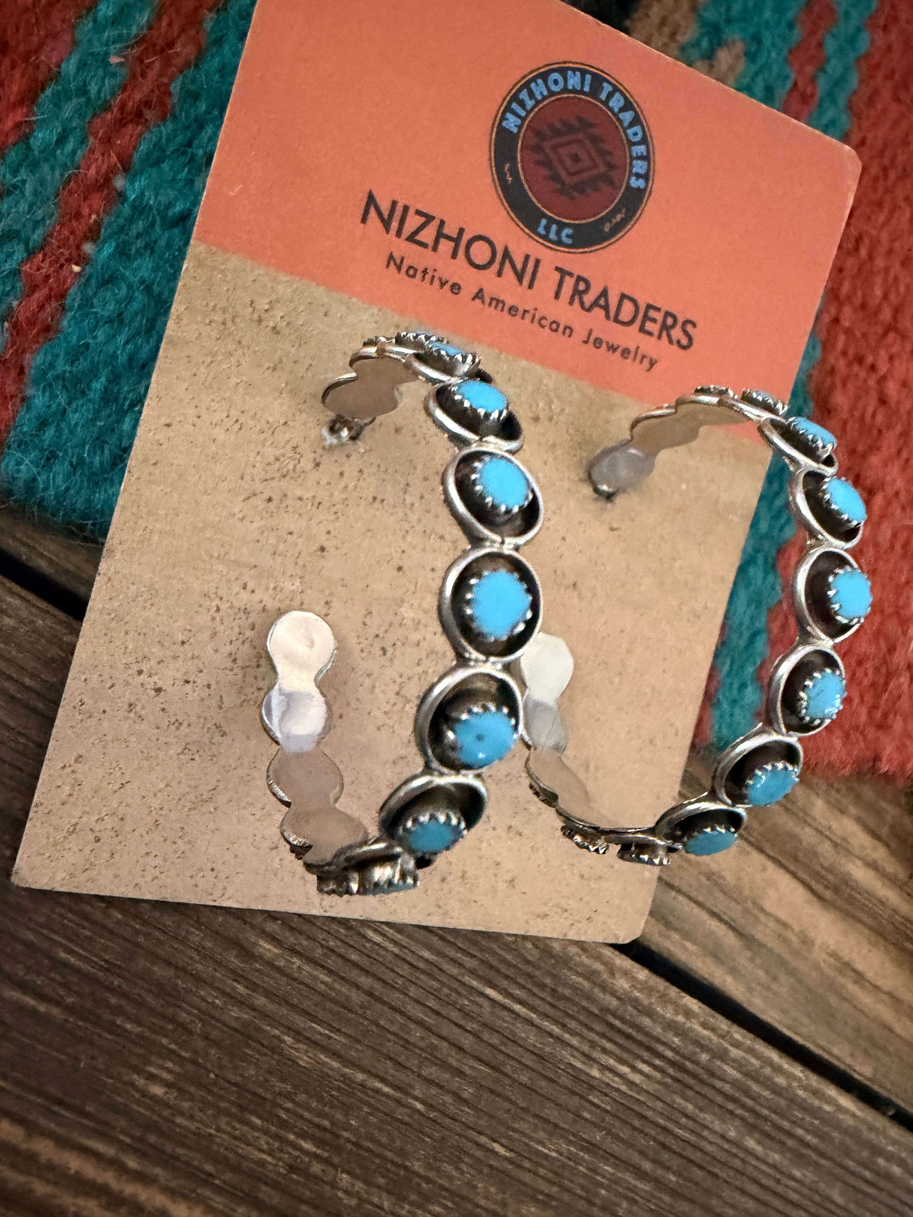 Handcrafted Turquoise & Sterling Silver Snake Eye Hoop Earrings