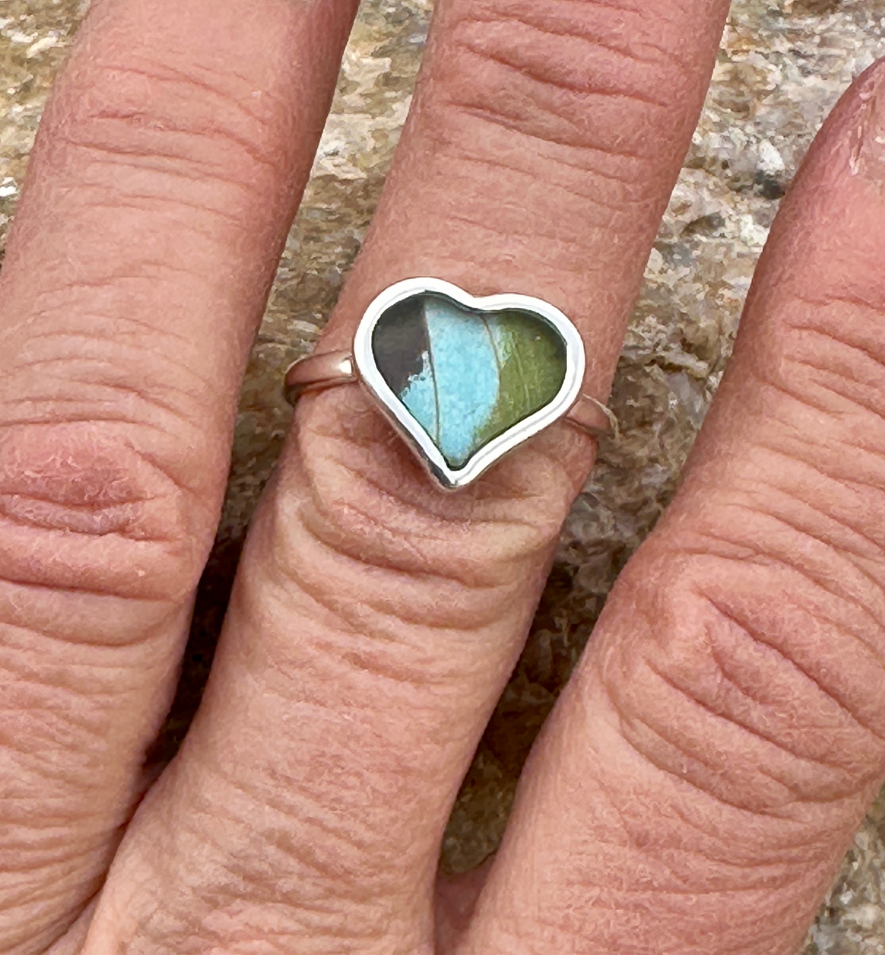 Nessaea Green Butterfly Sterling Silver Ring Size 8