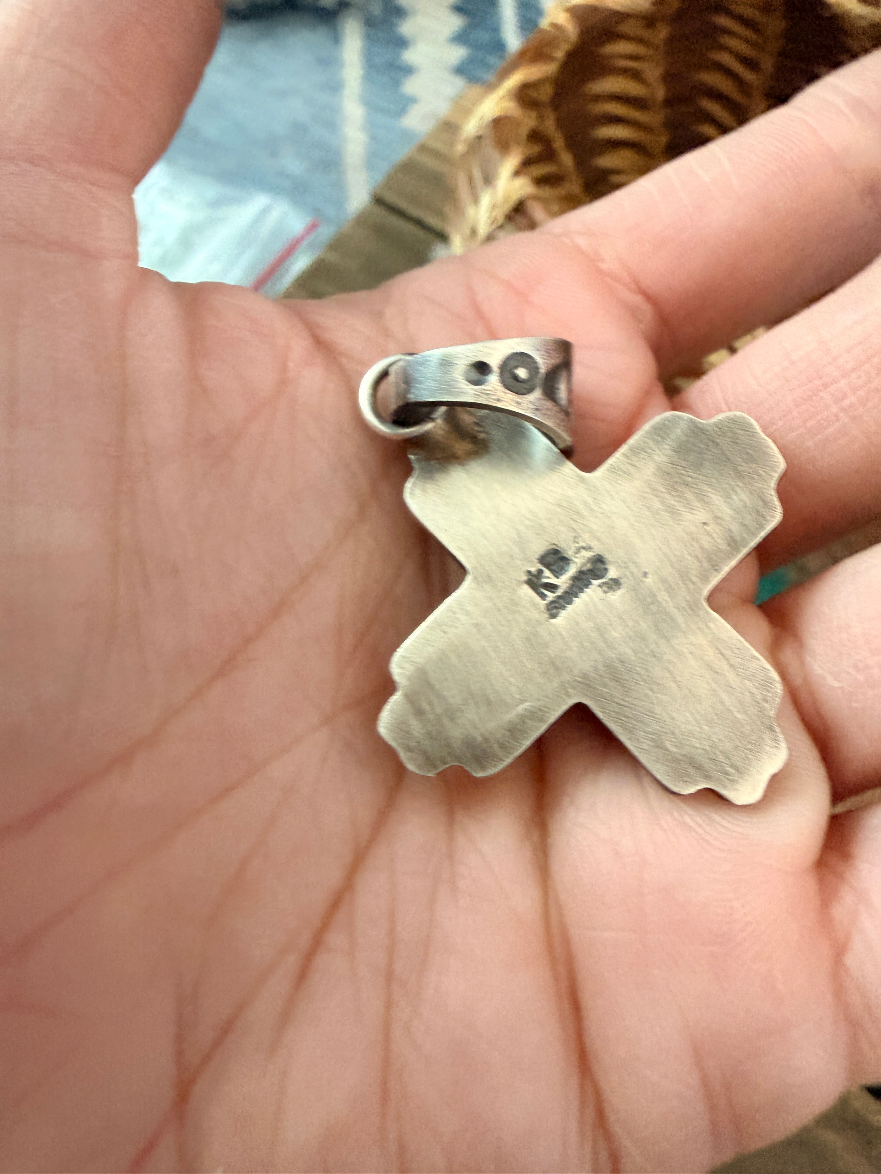 Handcrafted Sterling Silver & Golden Hills Turquoise Cross Pendant by Kevin Billah