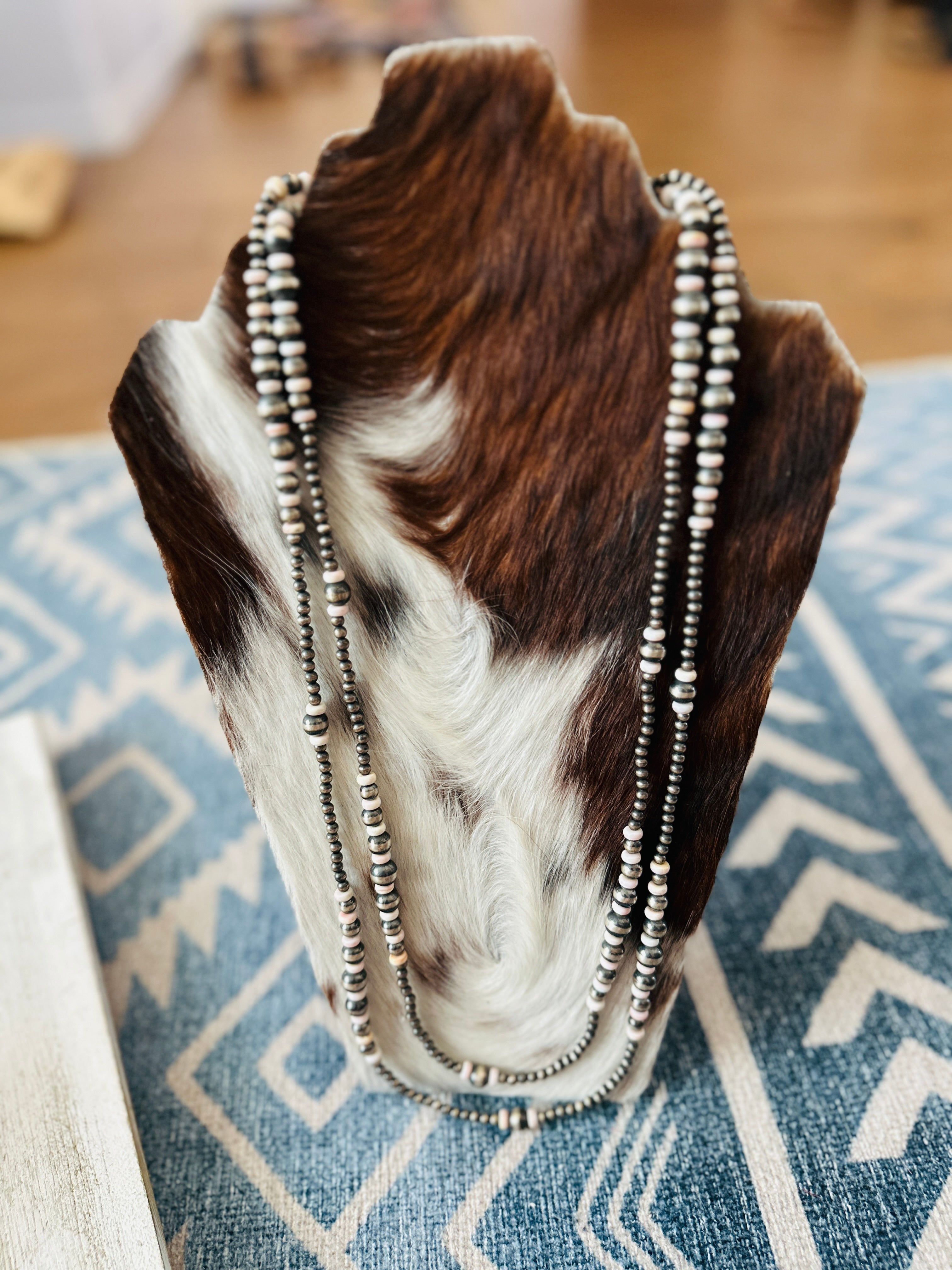 Handcrafted Sterling Silver Pearl & Queen Pink Conch 60” Beaded Necklace