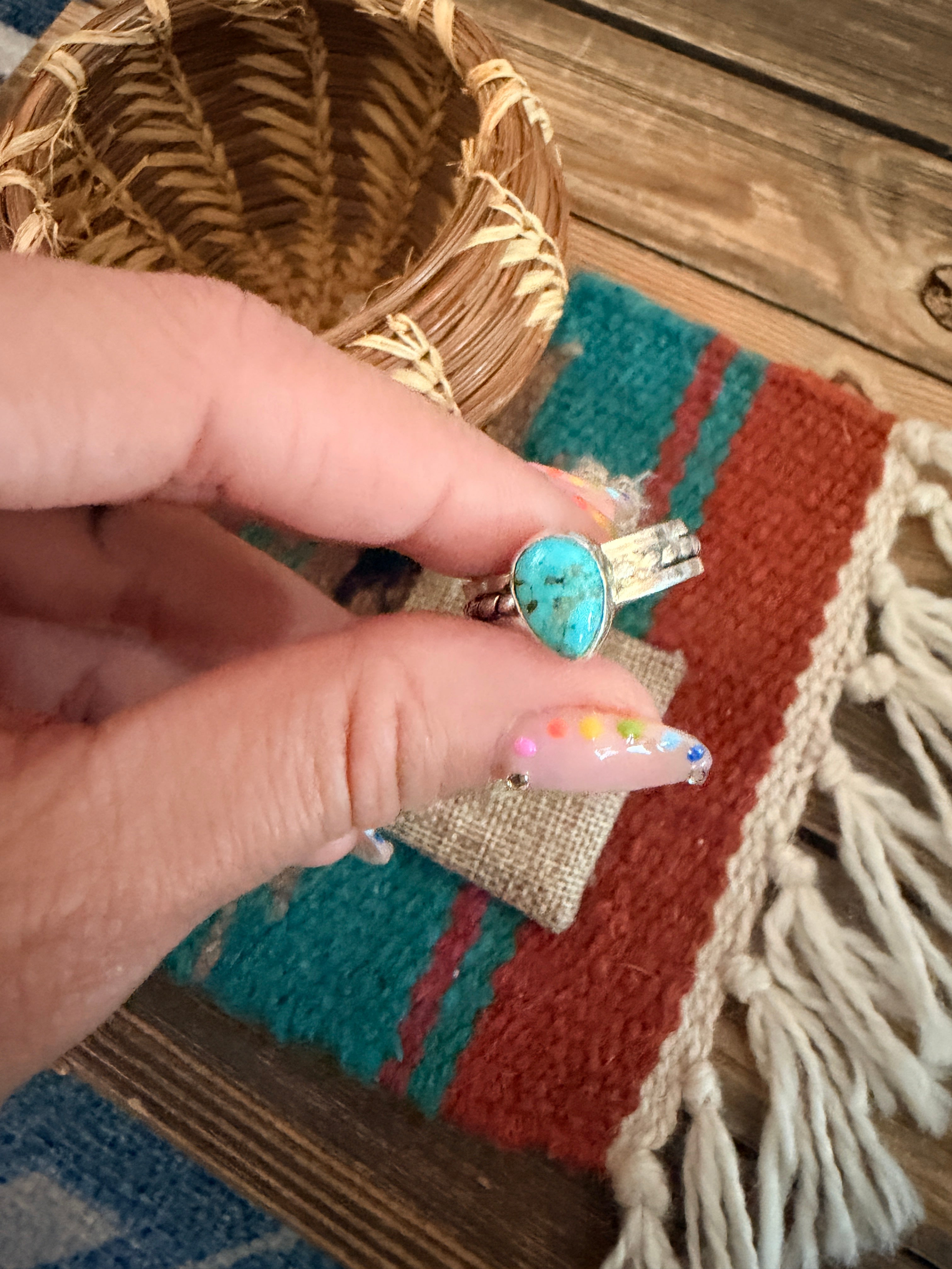 Handcrafted Turquoise & Sterling Silver Ring Size 7.25