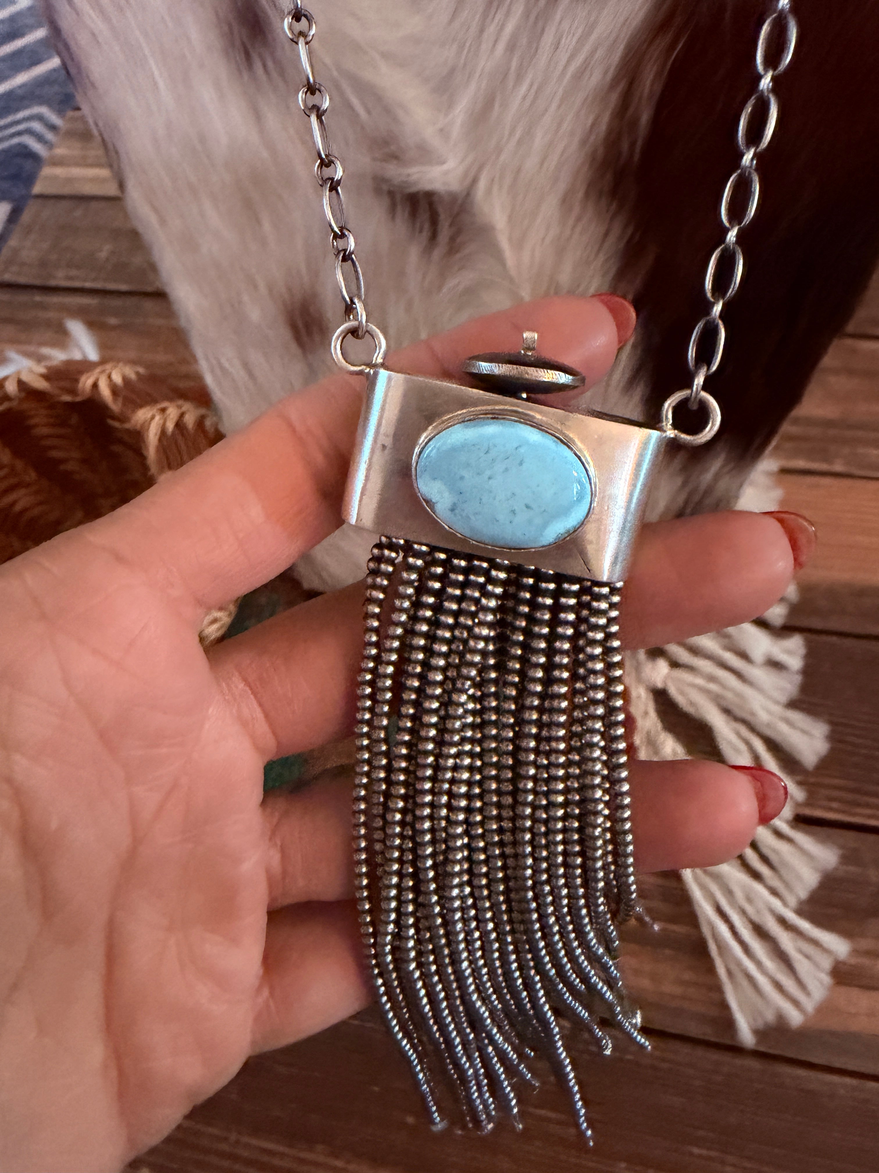 Handcrafted Golden Hills Turquoise & Sterling Silver Beaded Tassel Necklace