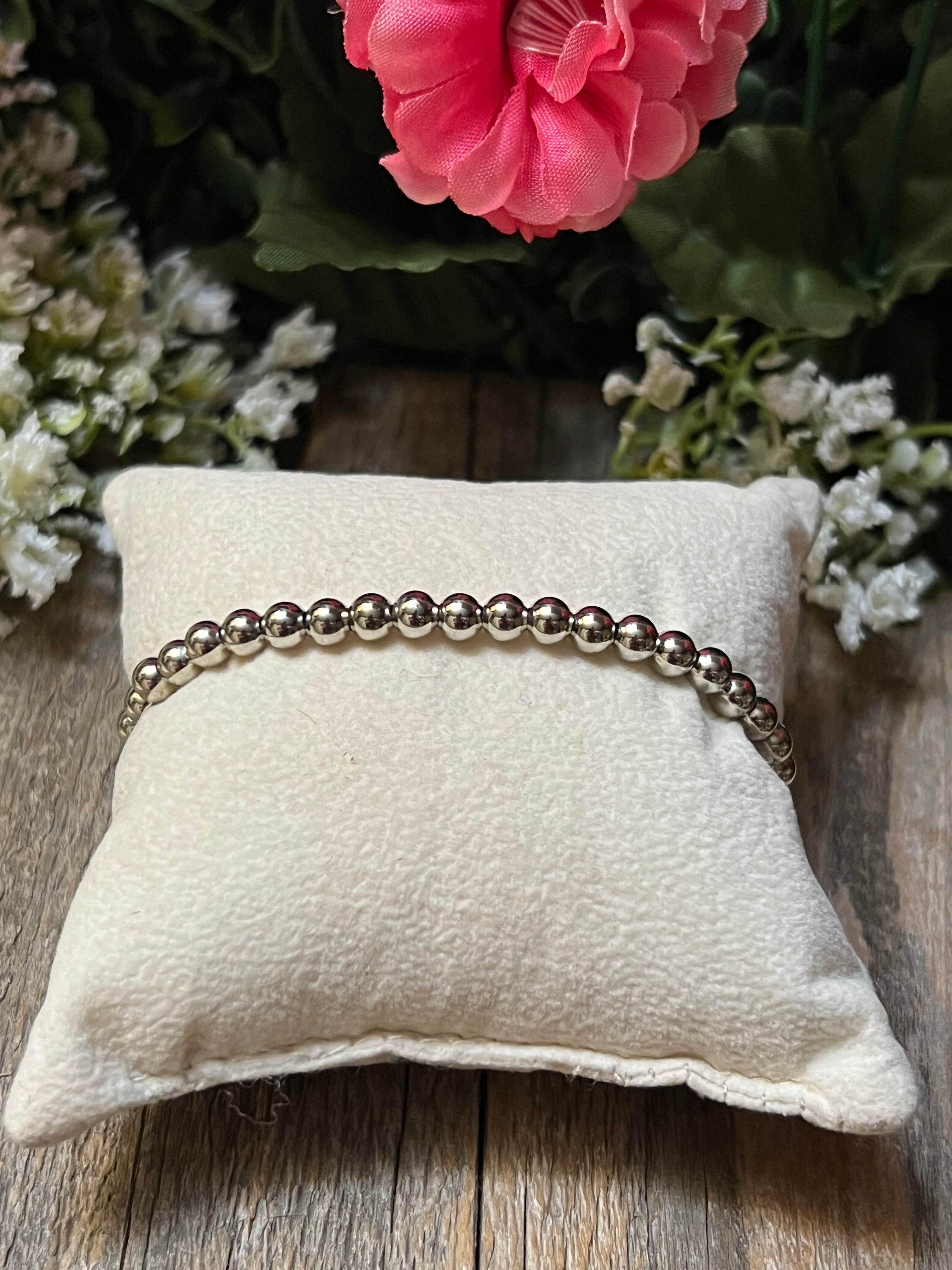 Silver Plated CZ Cross Beaded Bracelet