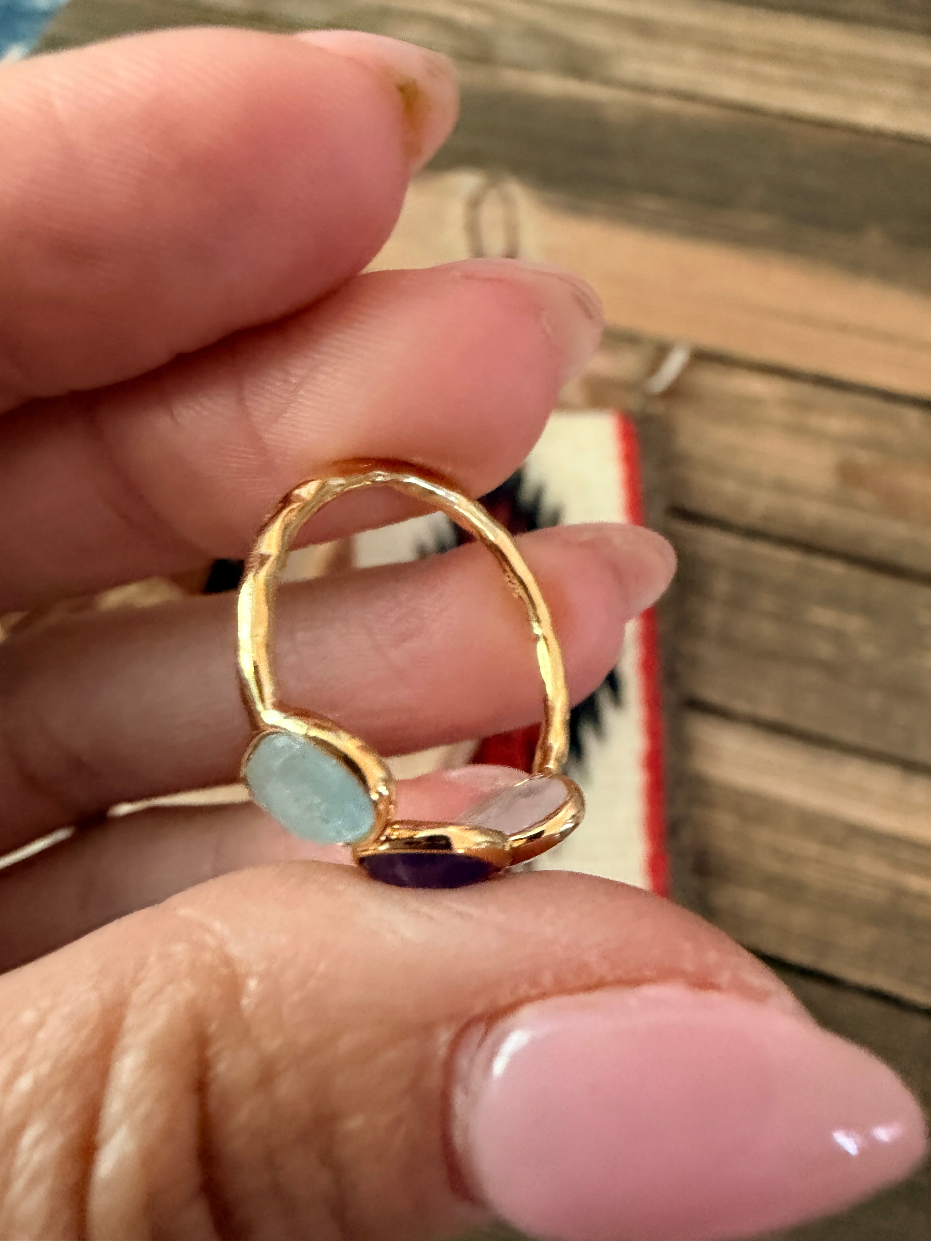 Handmade 18K Gold Vermeil Sterling Silver & Multi Stone Ring Size 7