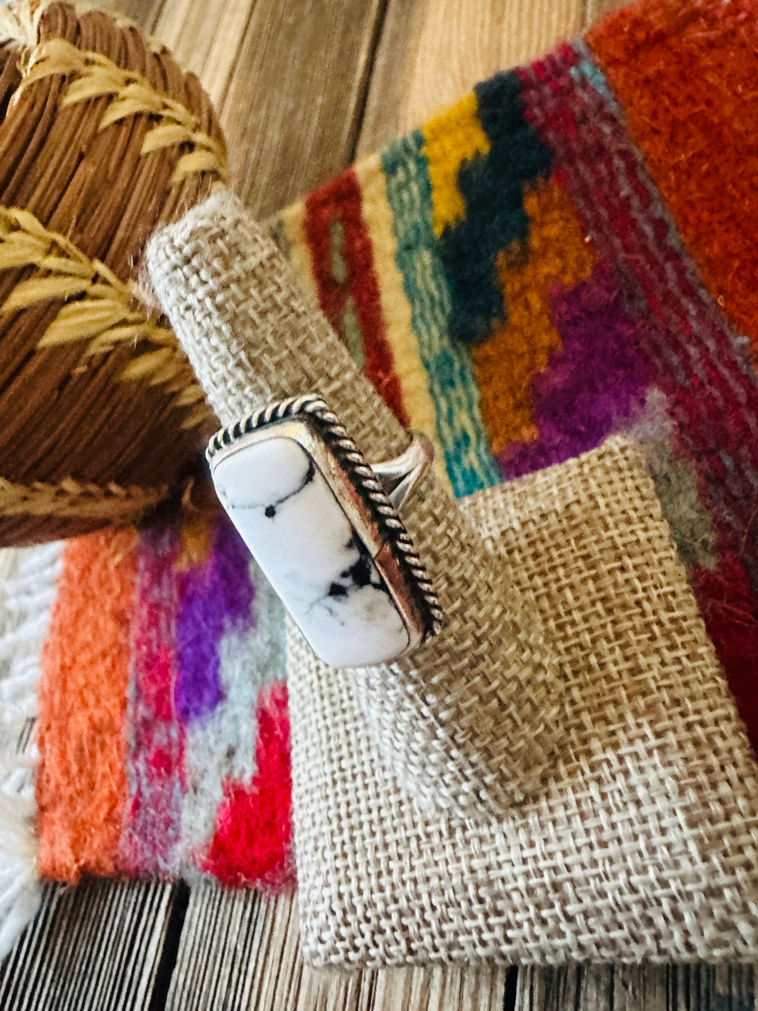 Handcrafted White Buffalo & Sterling Silver Ring Size 6.75