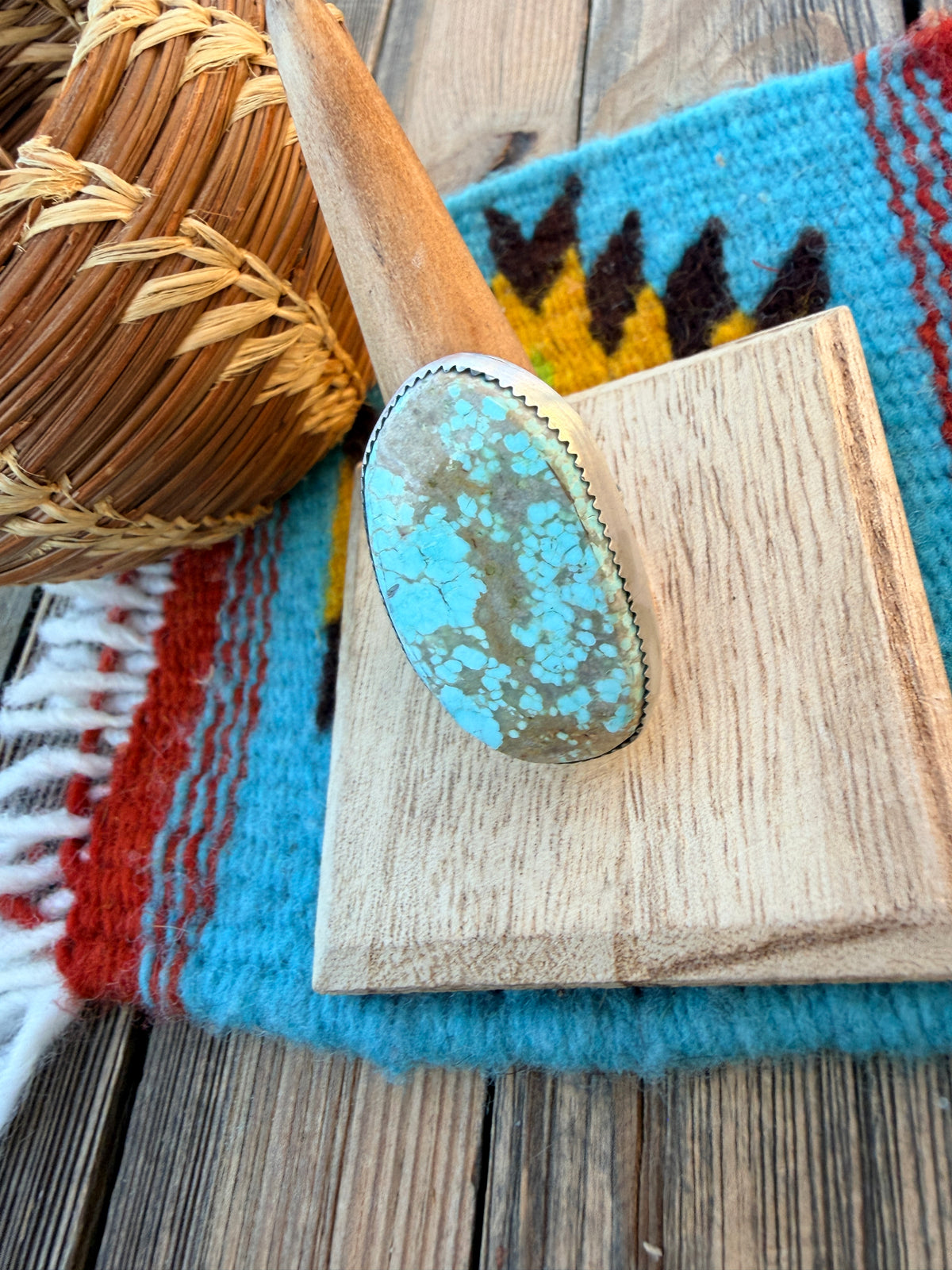 Handcrafted Number 8 Turquoise & Sterling Silver Adjustable Ring by Leslie Nez
