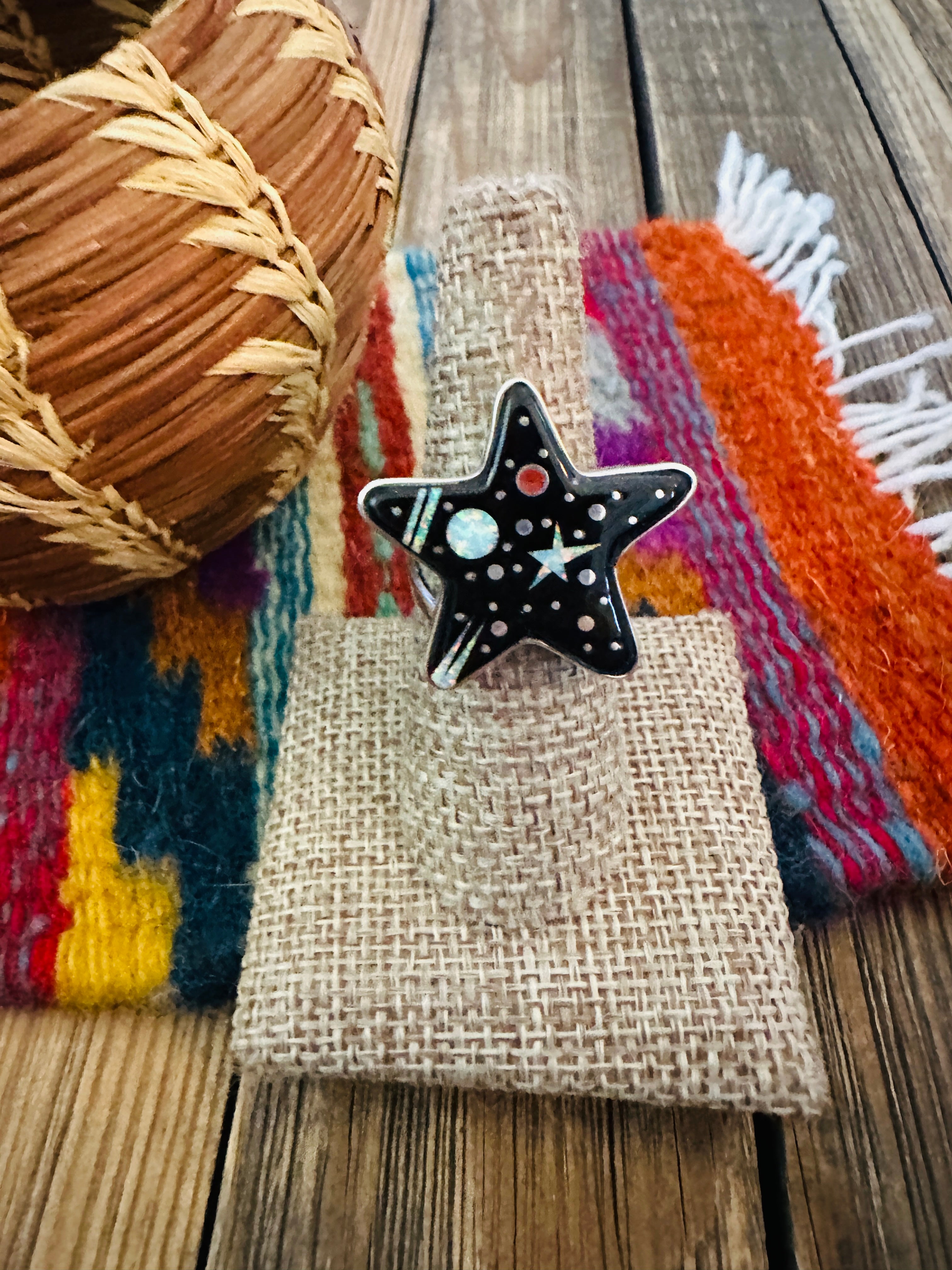 Navajo Multi Stone & Sterling Silver Inlay Star Ring by Matthew Jack