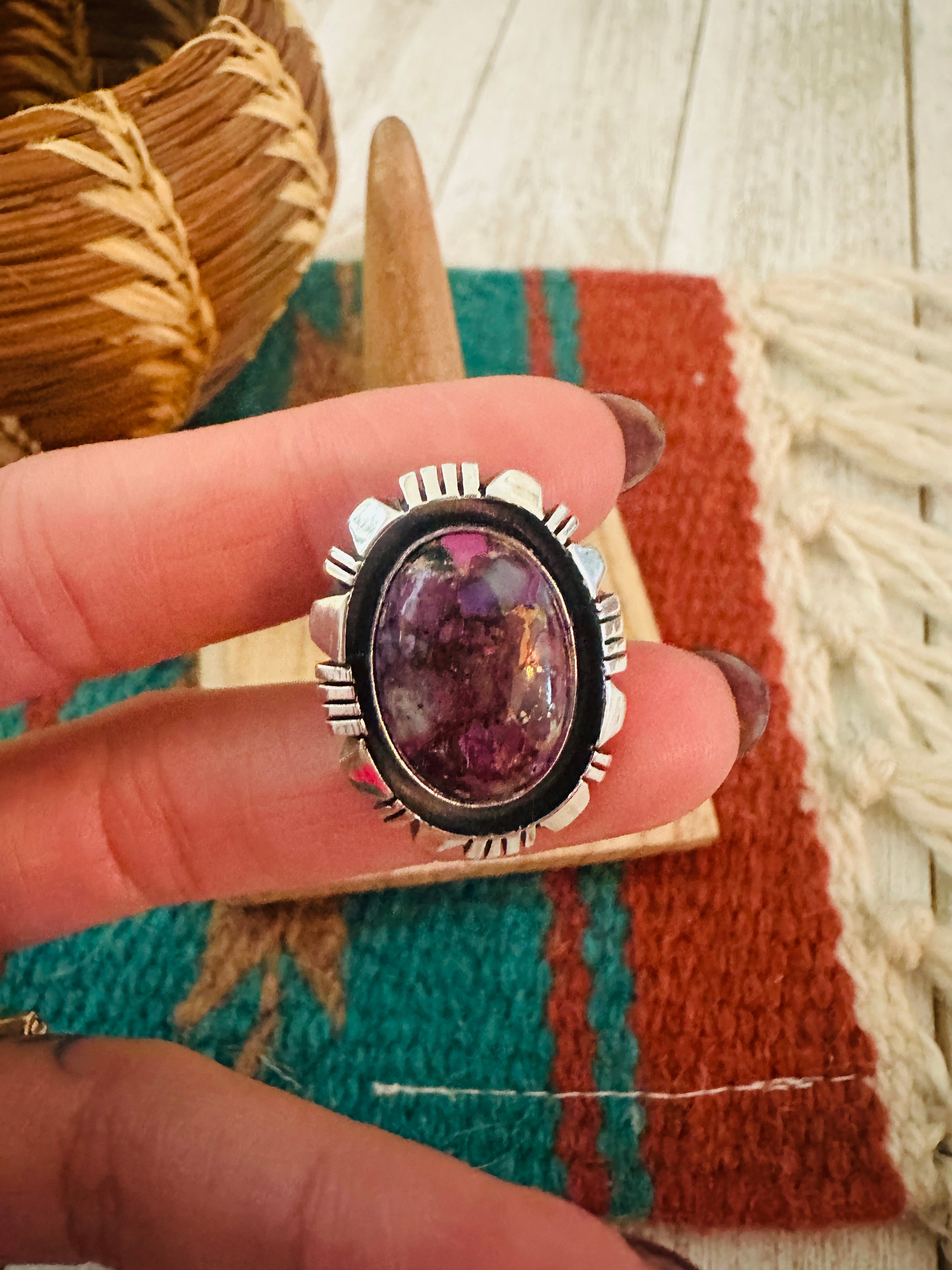 Handcrafted Sterling Silver & Pink Dream Mojave Adjustable Ring