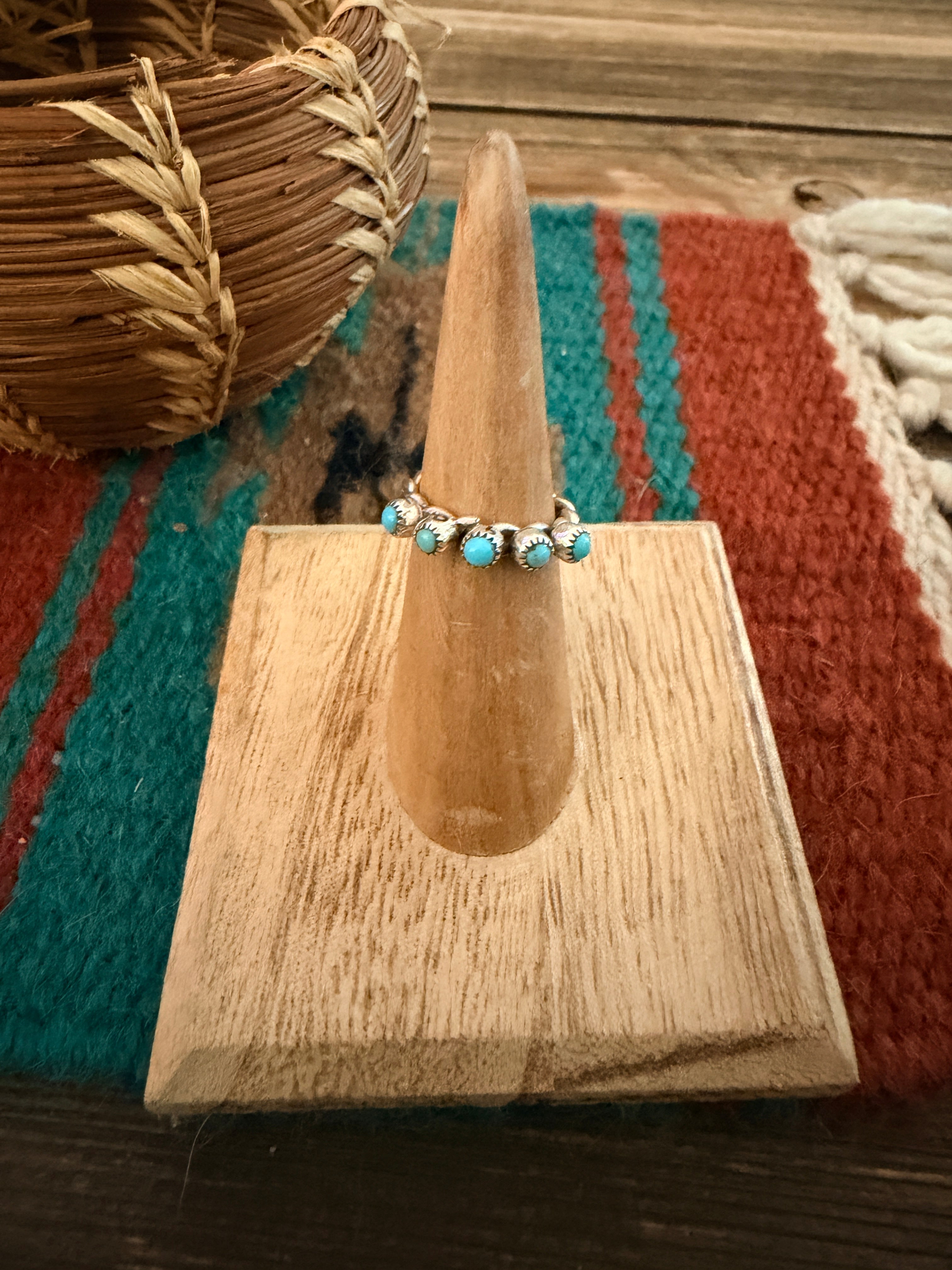 Handcrafted Turquoise & Sterling Silver Twisted Band Ring Size 4.5
