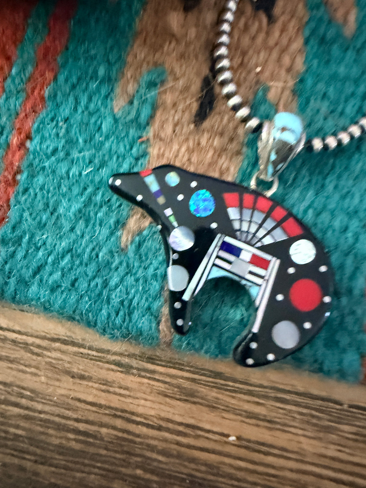 Handcrafted Old Pawn Sterling Silver and Multi Stone Inlay Bear Pendant