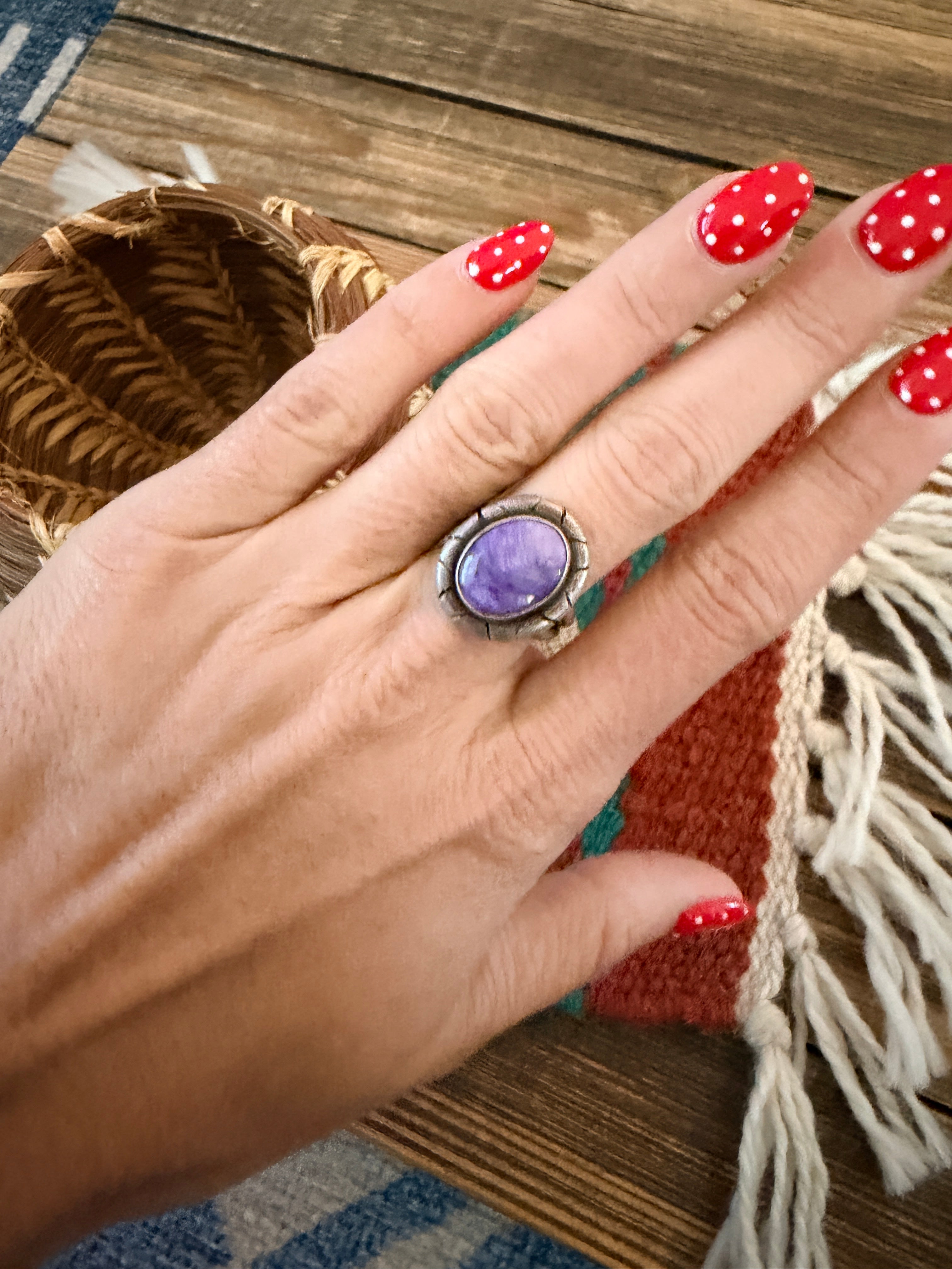 Handcrafted Charoite & Sterling Silver Ring Size 7